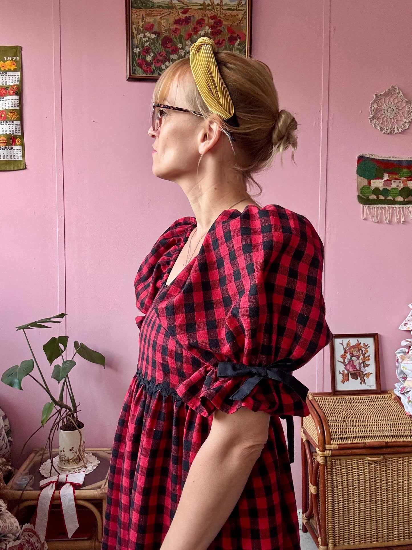 Red/black gingham maxi dress