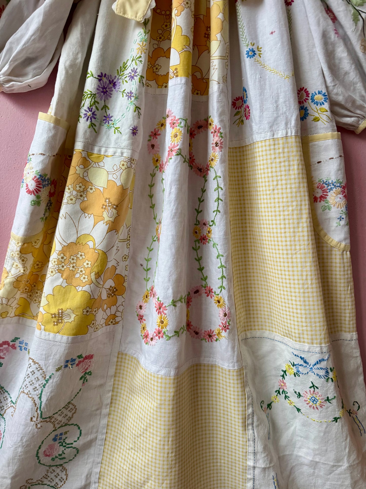 Yellow patchwork maxi dress with bow