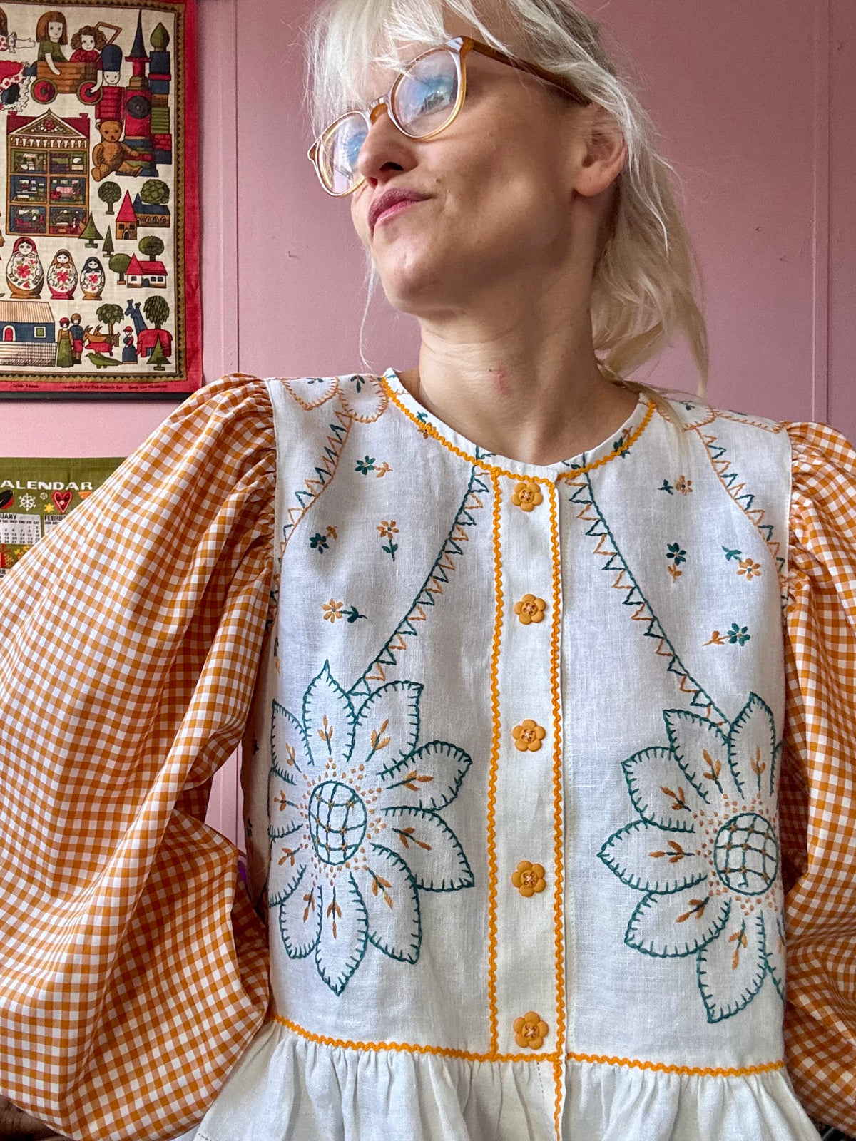 Gingham and floral blouse