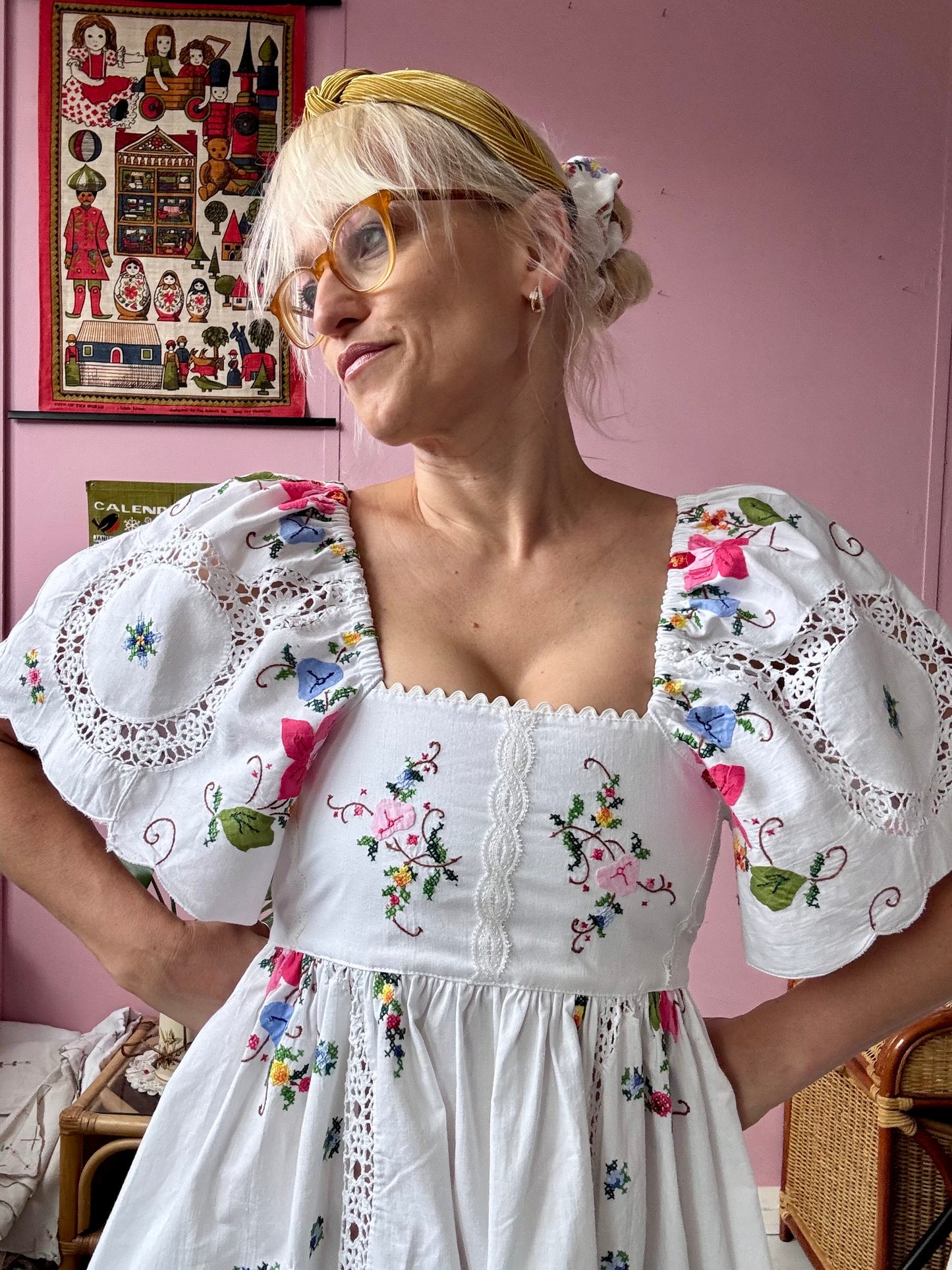 White maxi dress with embroidery