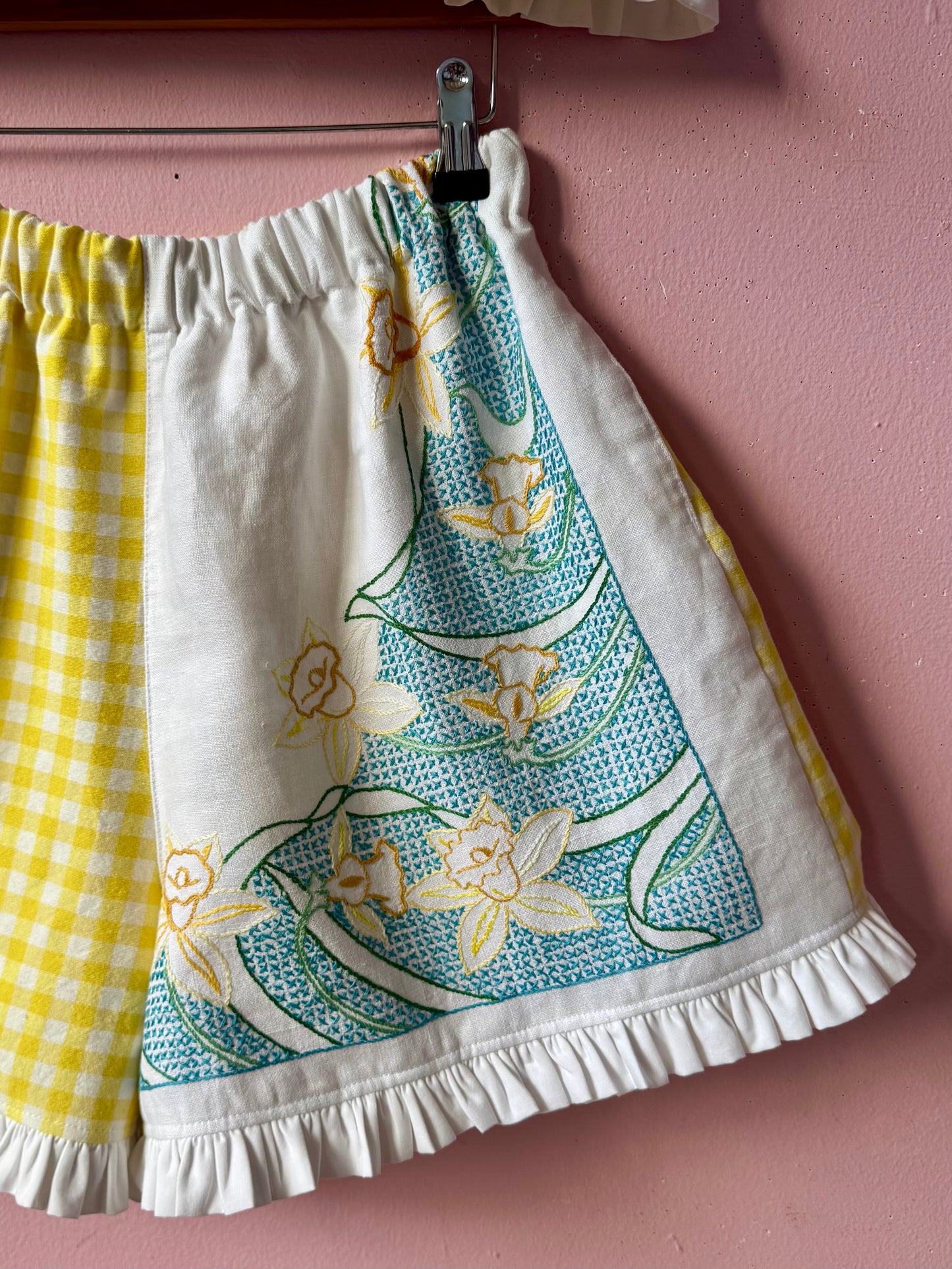 Yellow gingham and floral shorts set