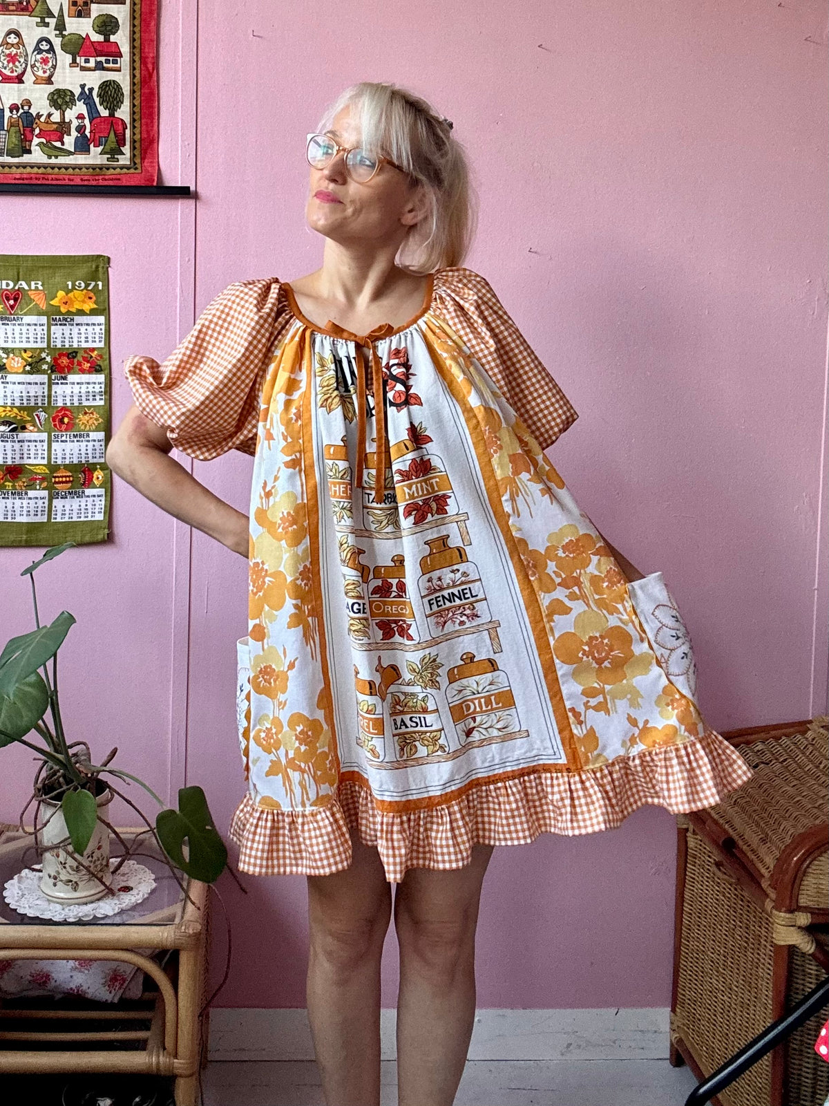 Herbs and spices vintage teatowel dress