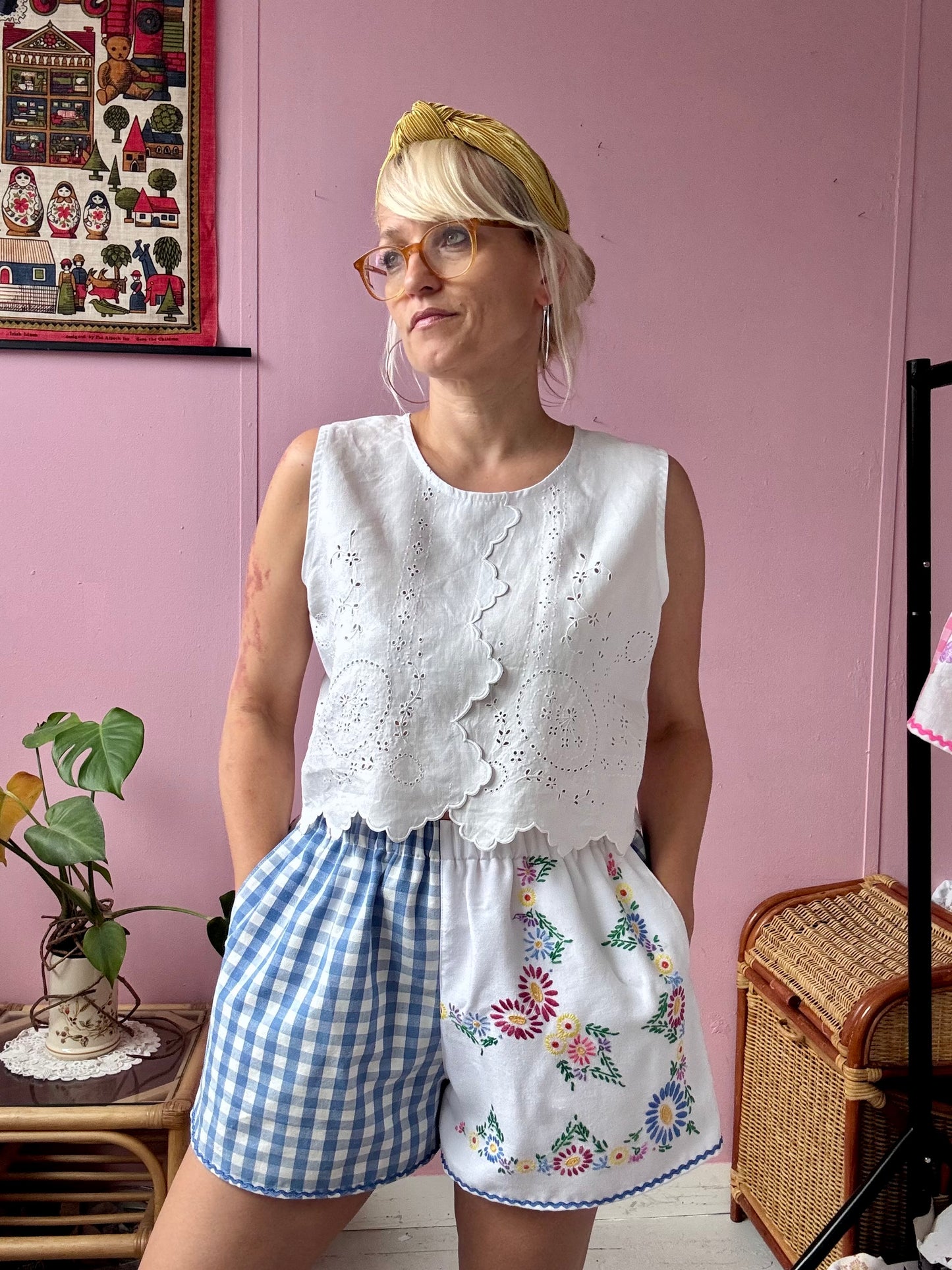 All white top with hand embroidery