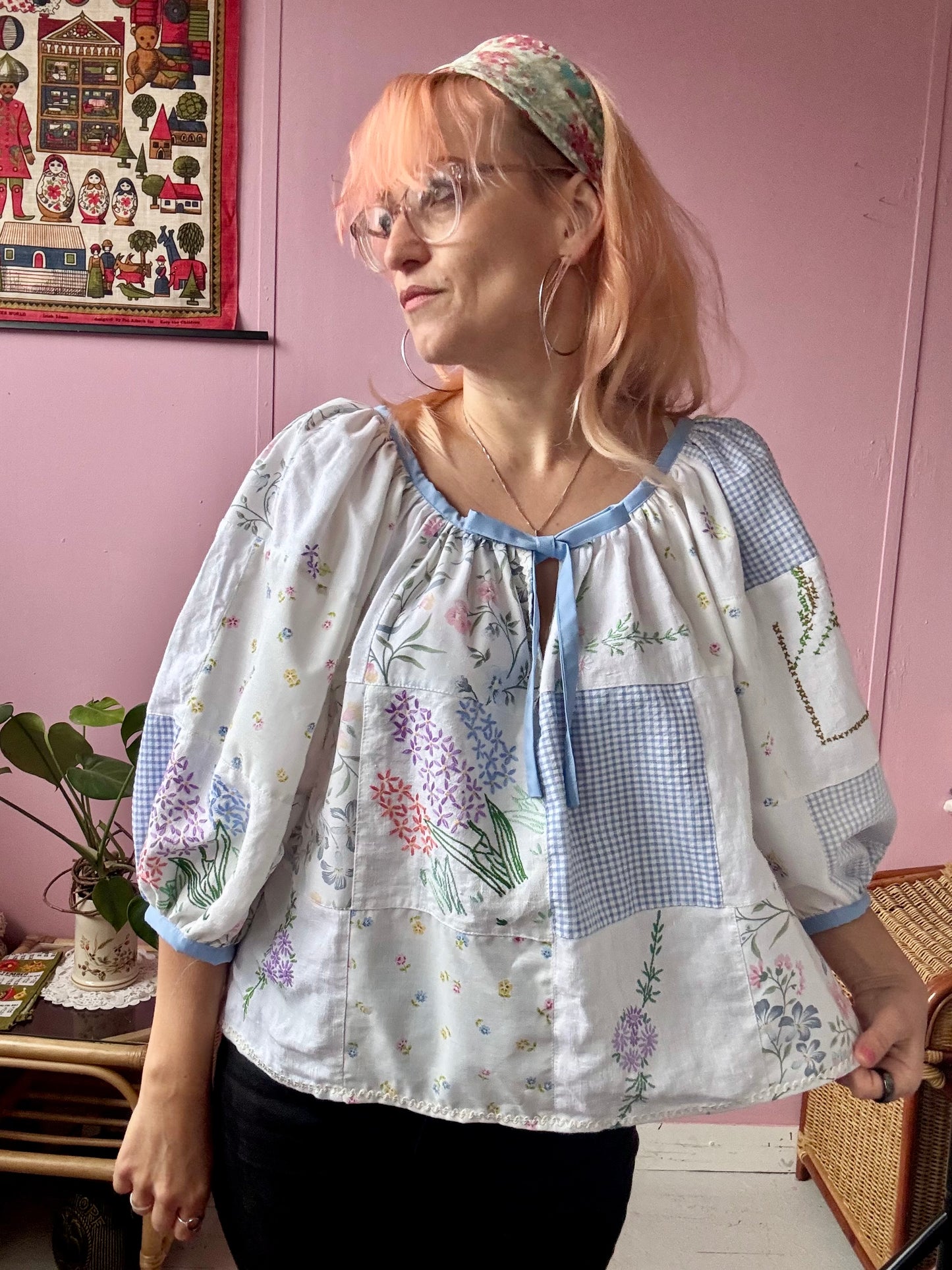Blue patchwork blouse