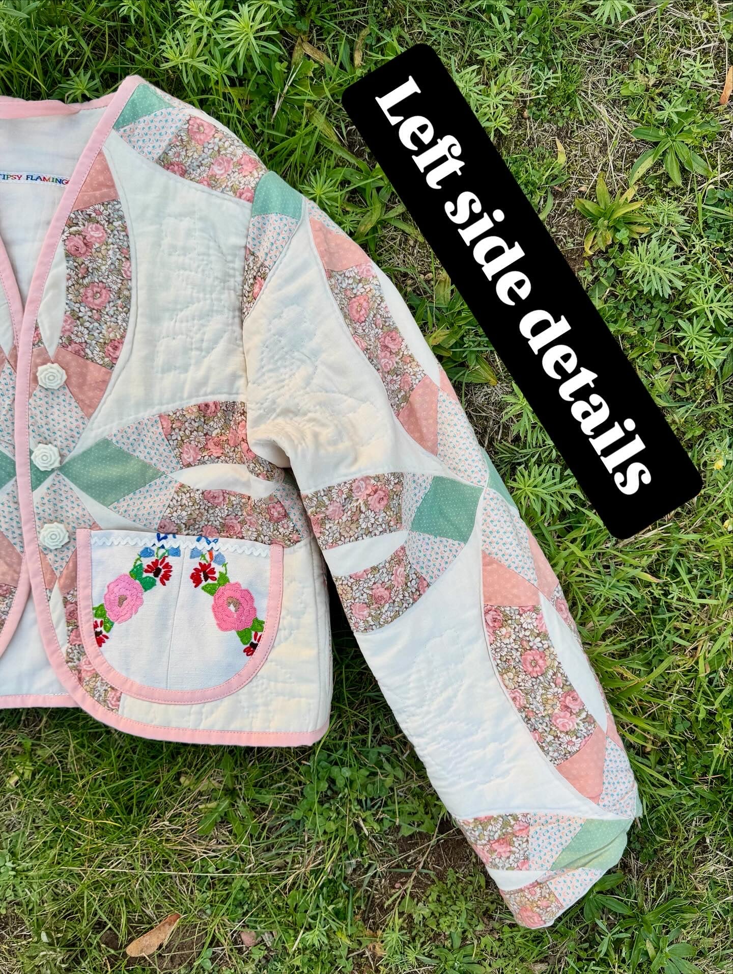 Patchwork jacket with floral pockets