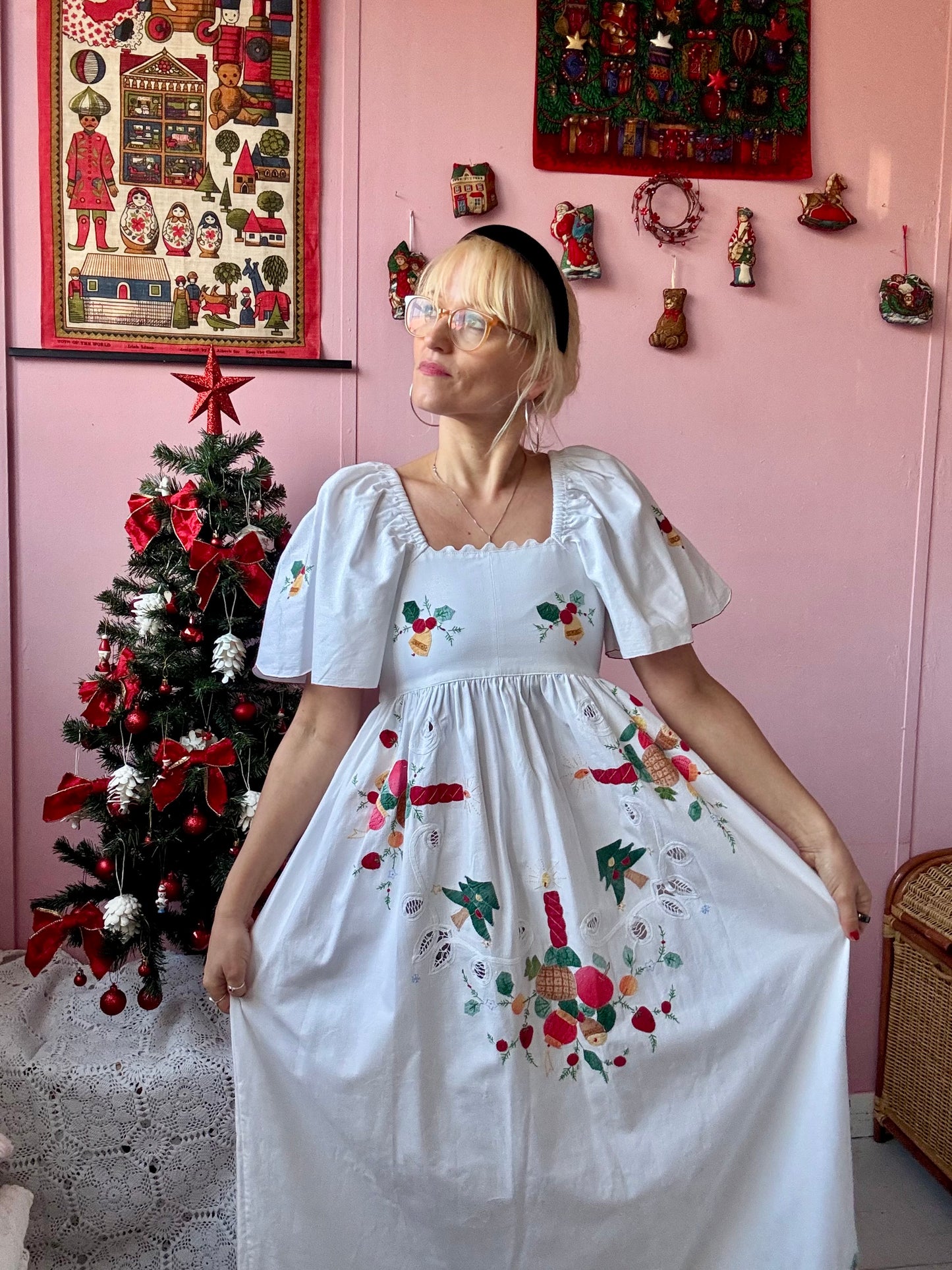 Christmas maxi dress with white ric rac