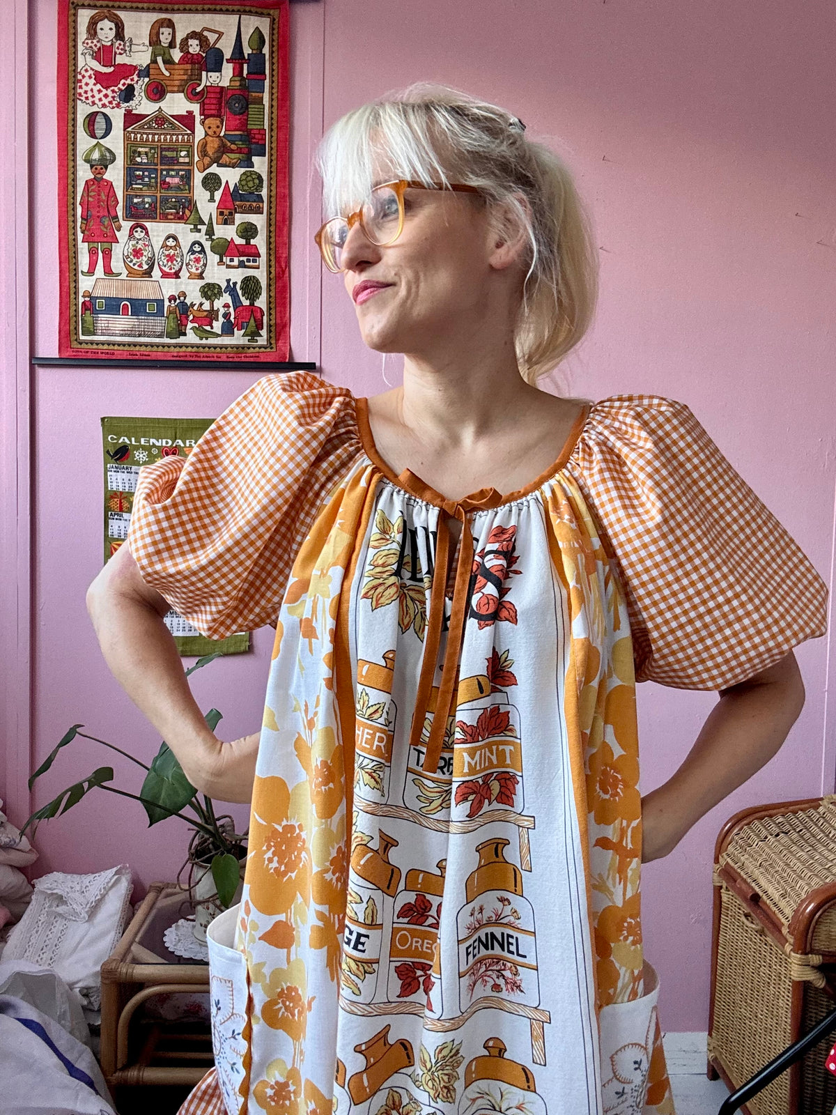 Herbs and spices vintage teatowel dress