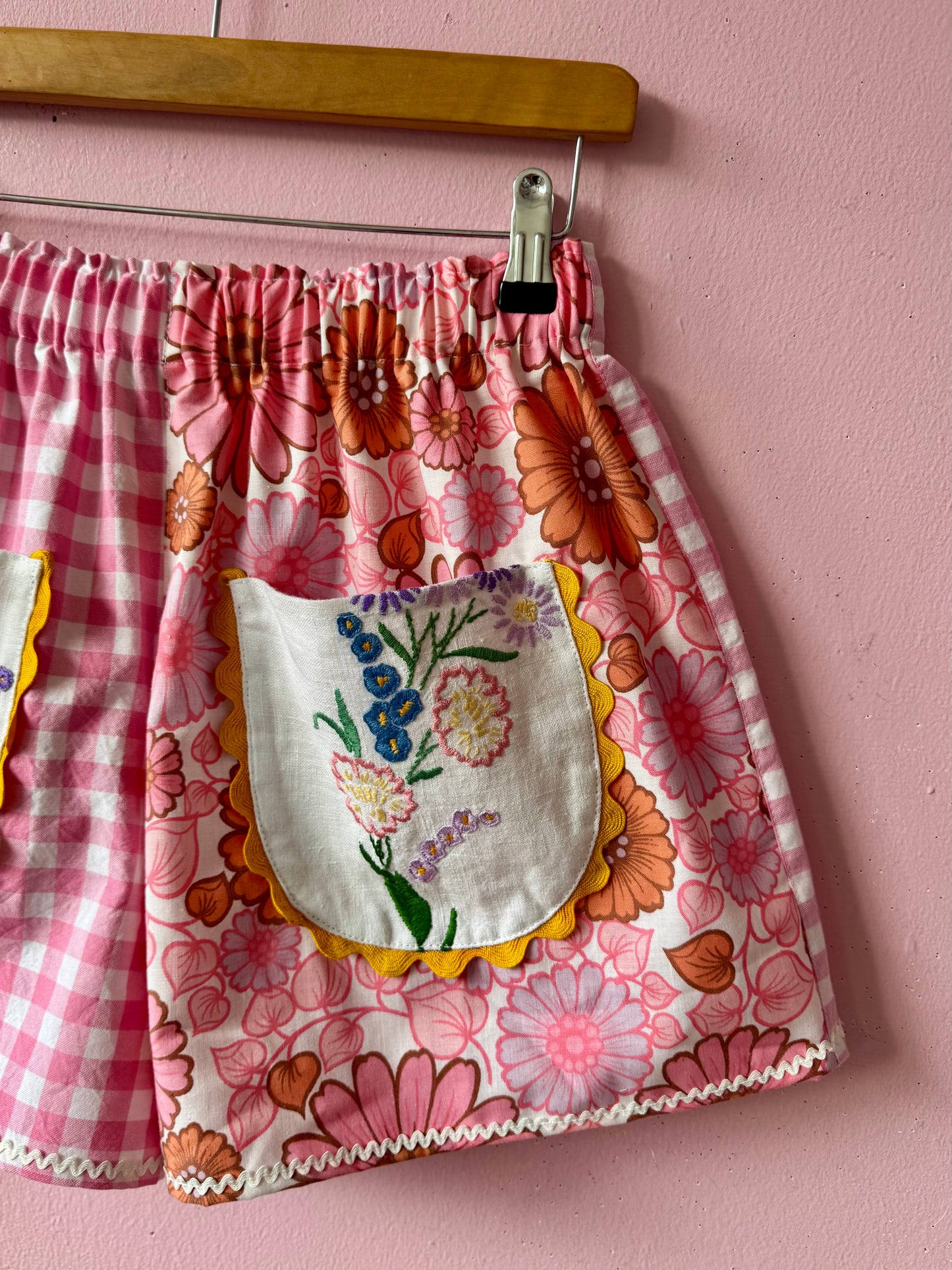 Pink gingham and floral shorts
