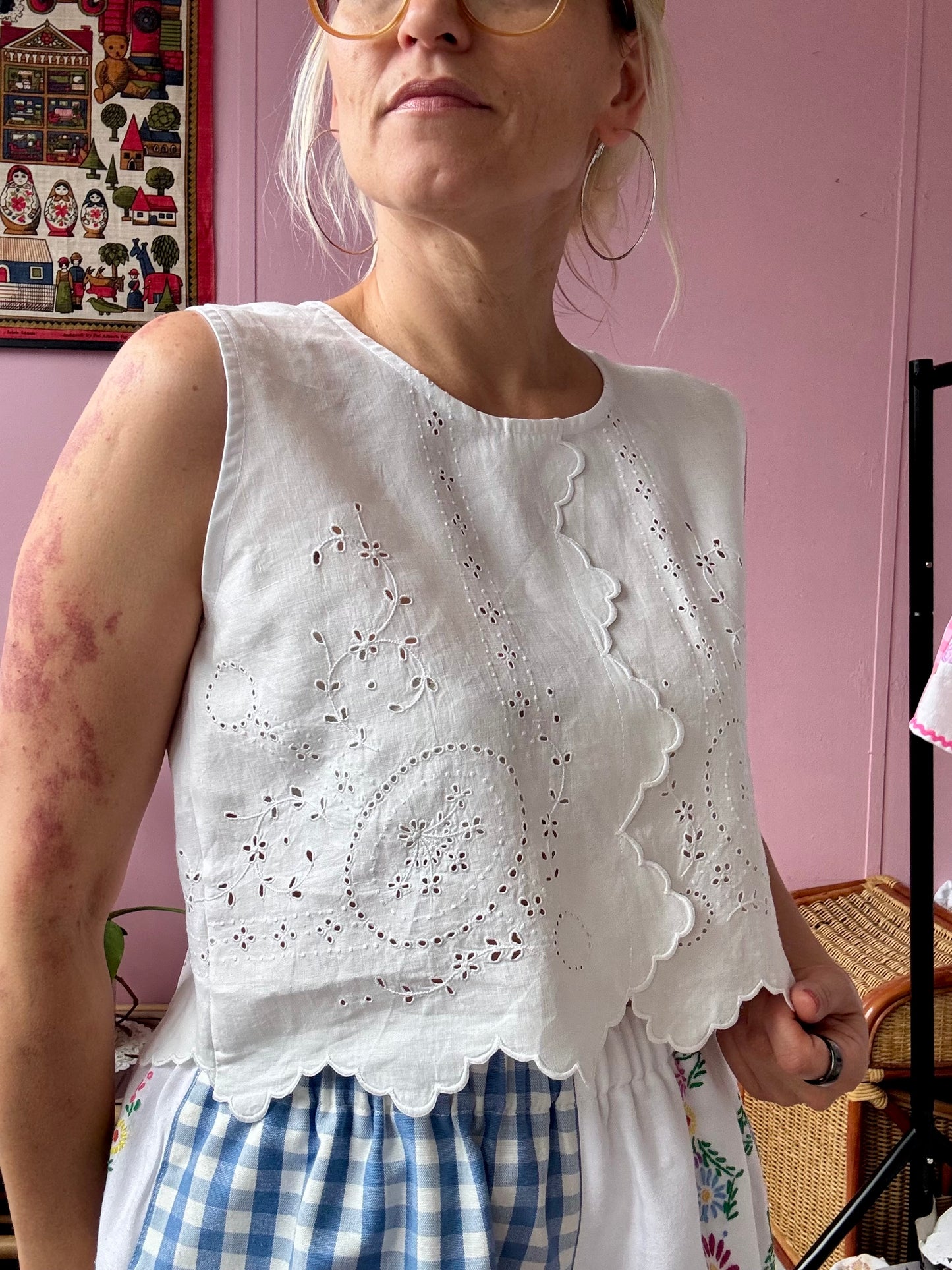 All white top with hand embroidery