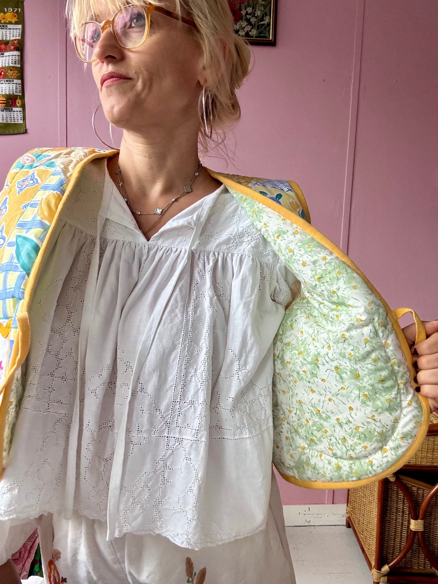 Floral vest with yellow binding