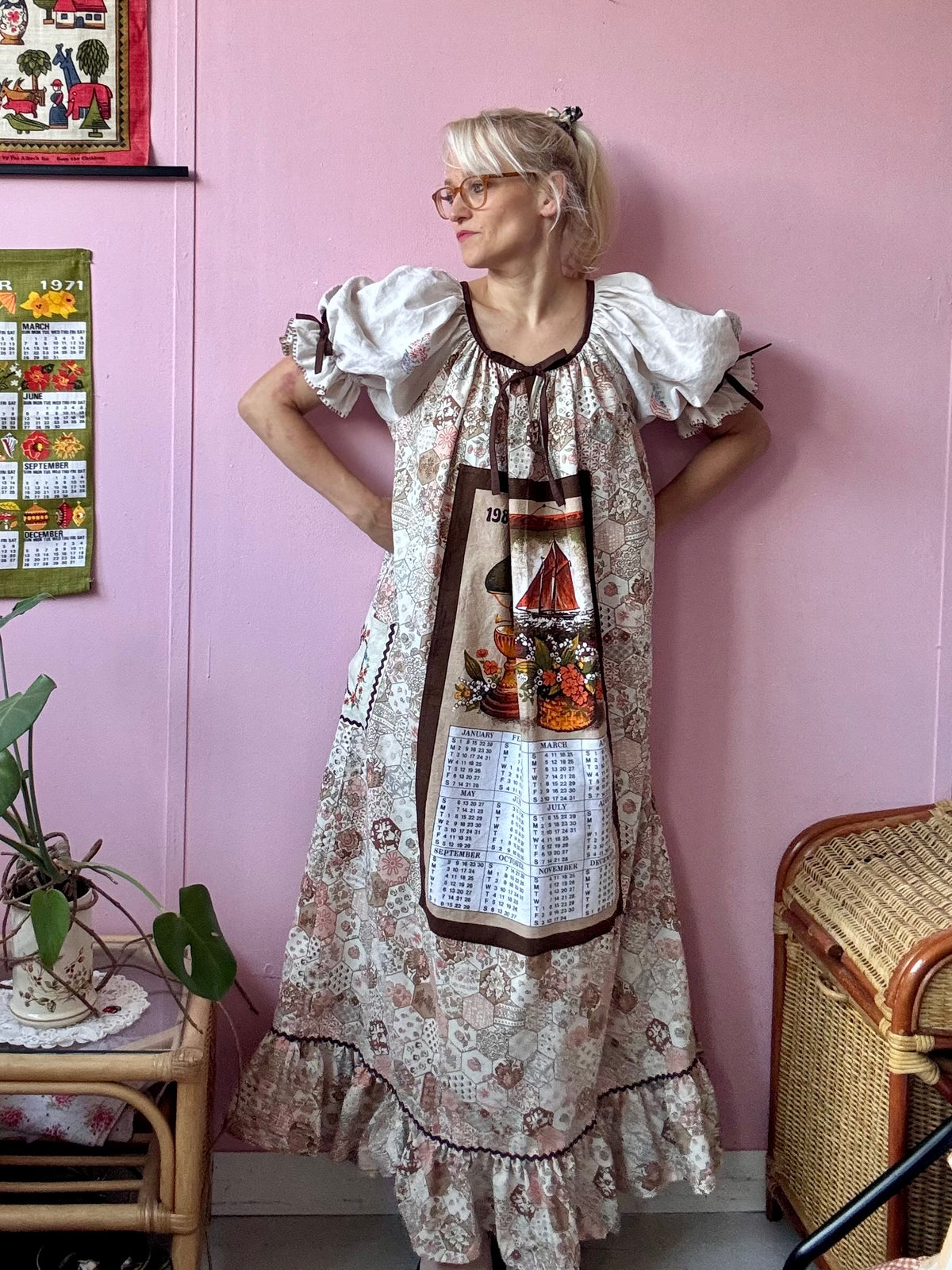 1984 vintage teatowel maxi dress