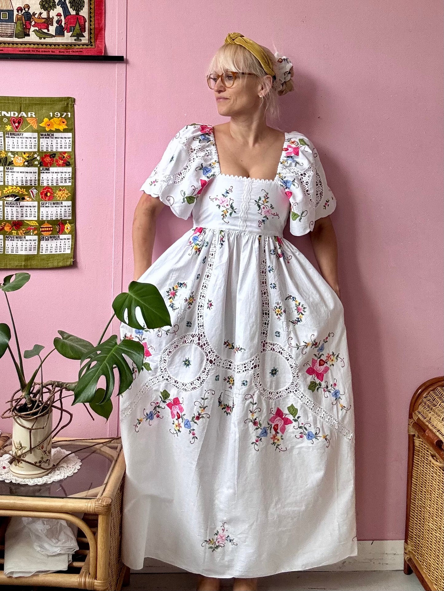 White maxi dress with embroidery