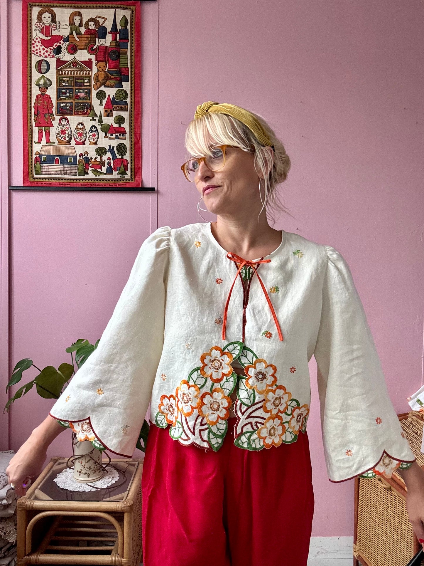 Orange floral light blouse