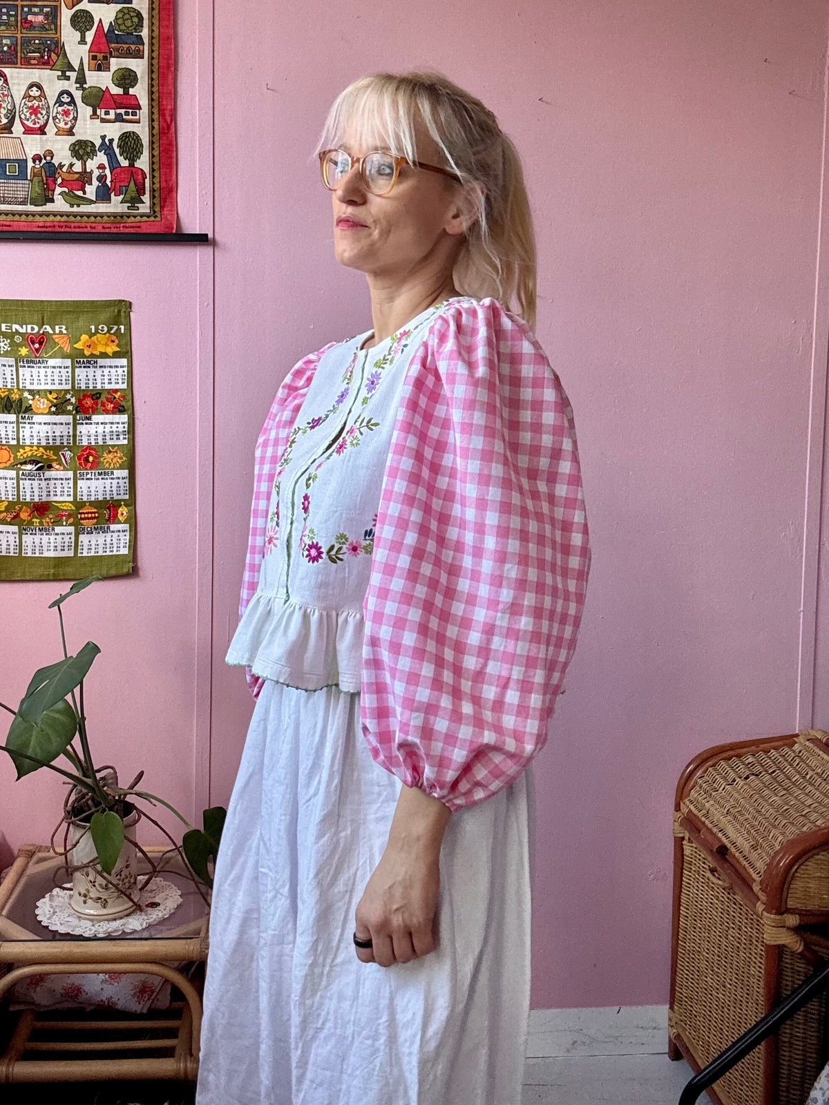 Floral and gingham blouse