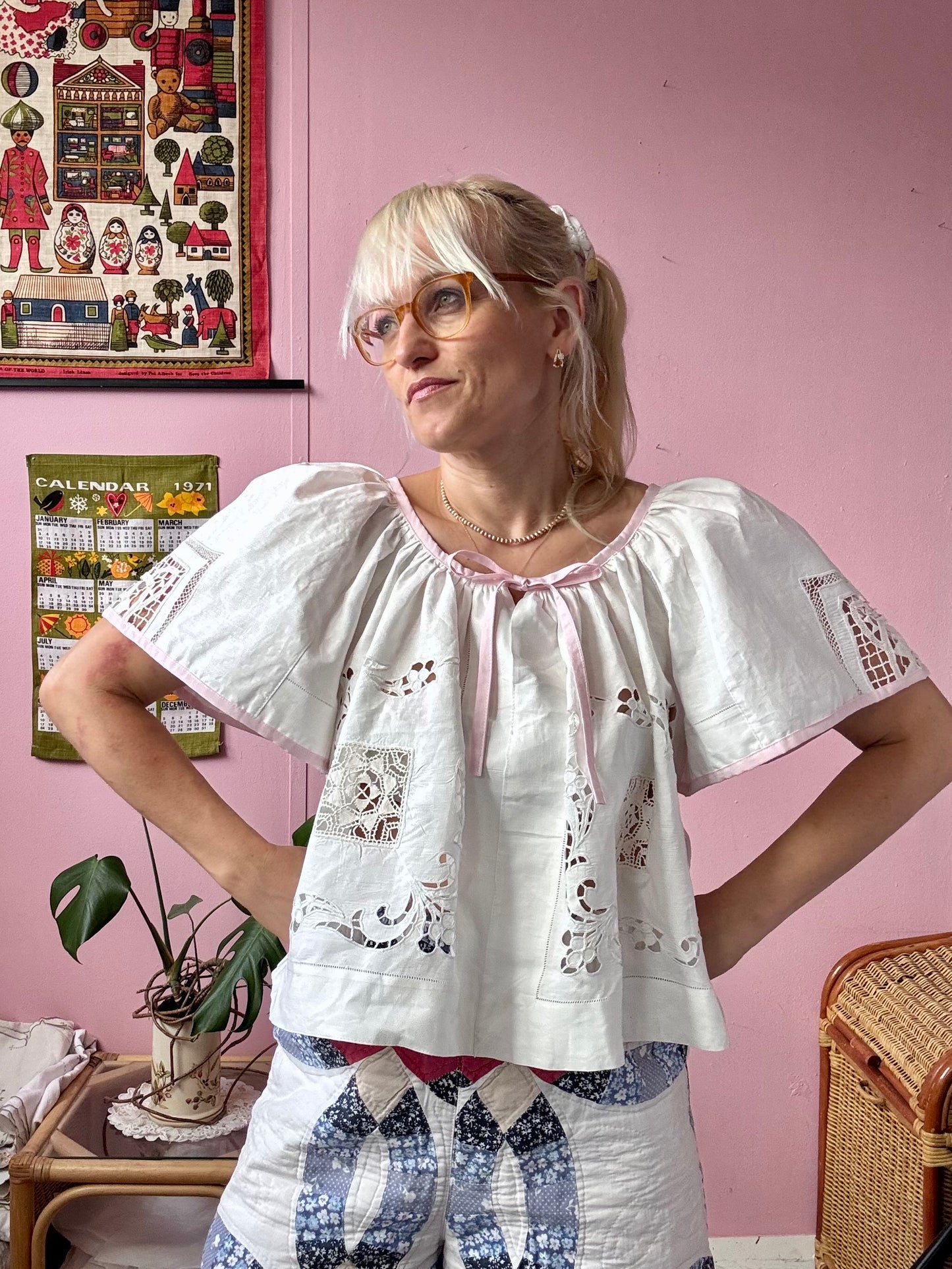 Ivory and pink summer blouse