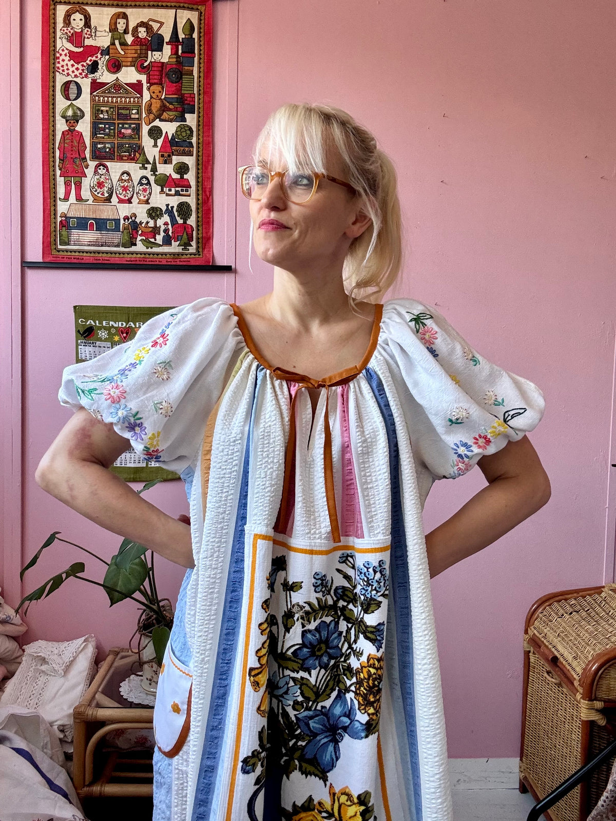 Maxi dress with vintage teatowel