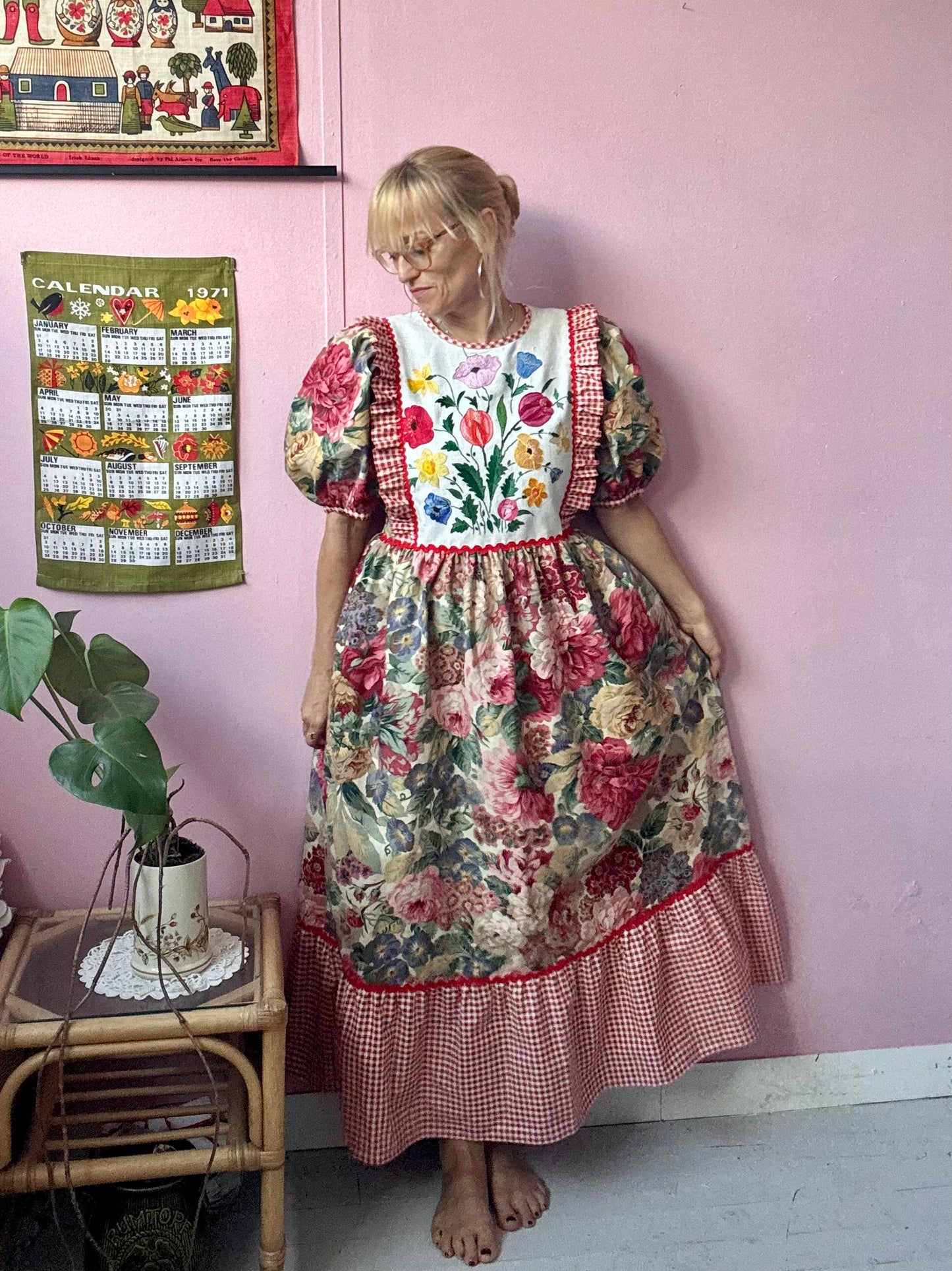 Sanderson print and gingham maxi dress