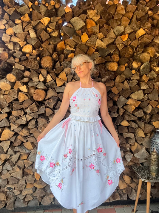 Floral skirt set with gingham straps
