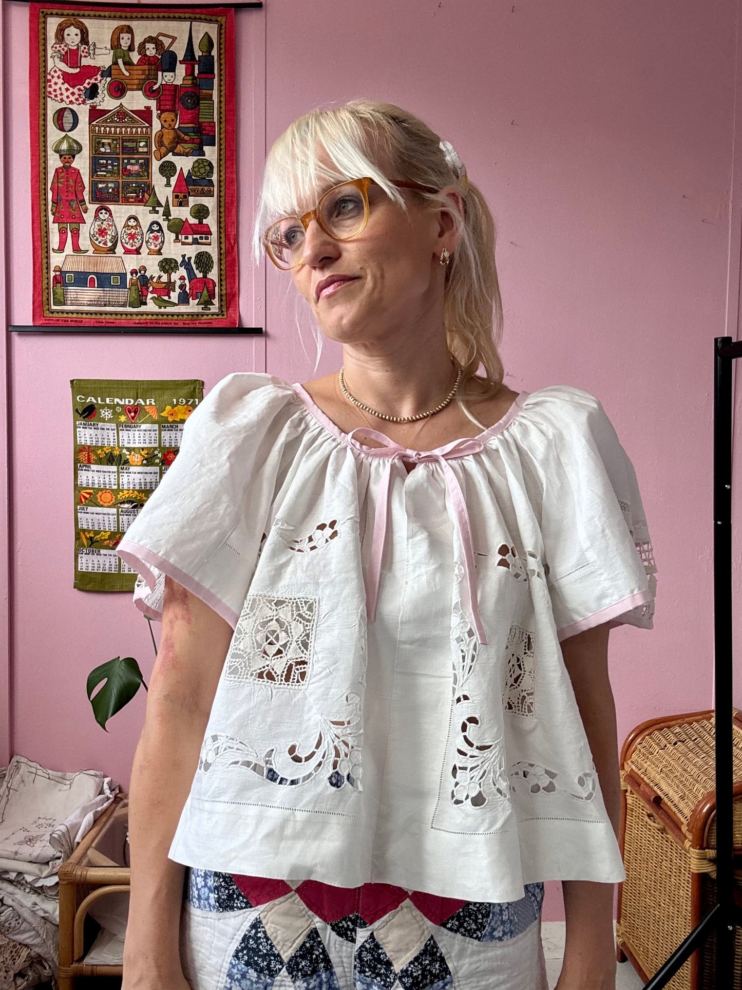 Ivory and pink summer blouse