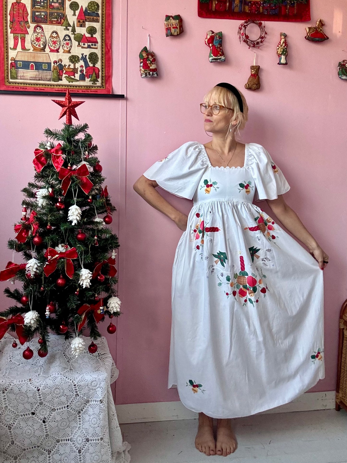 Christmas maxi dress with white ric rac
