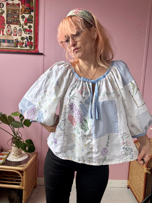 Blue patchwork blouse
