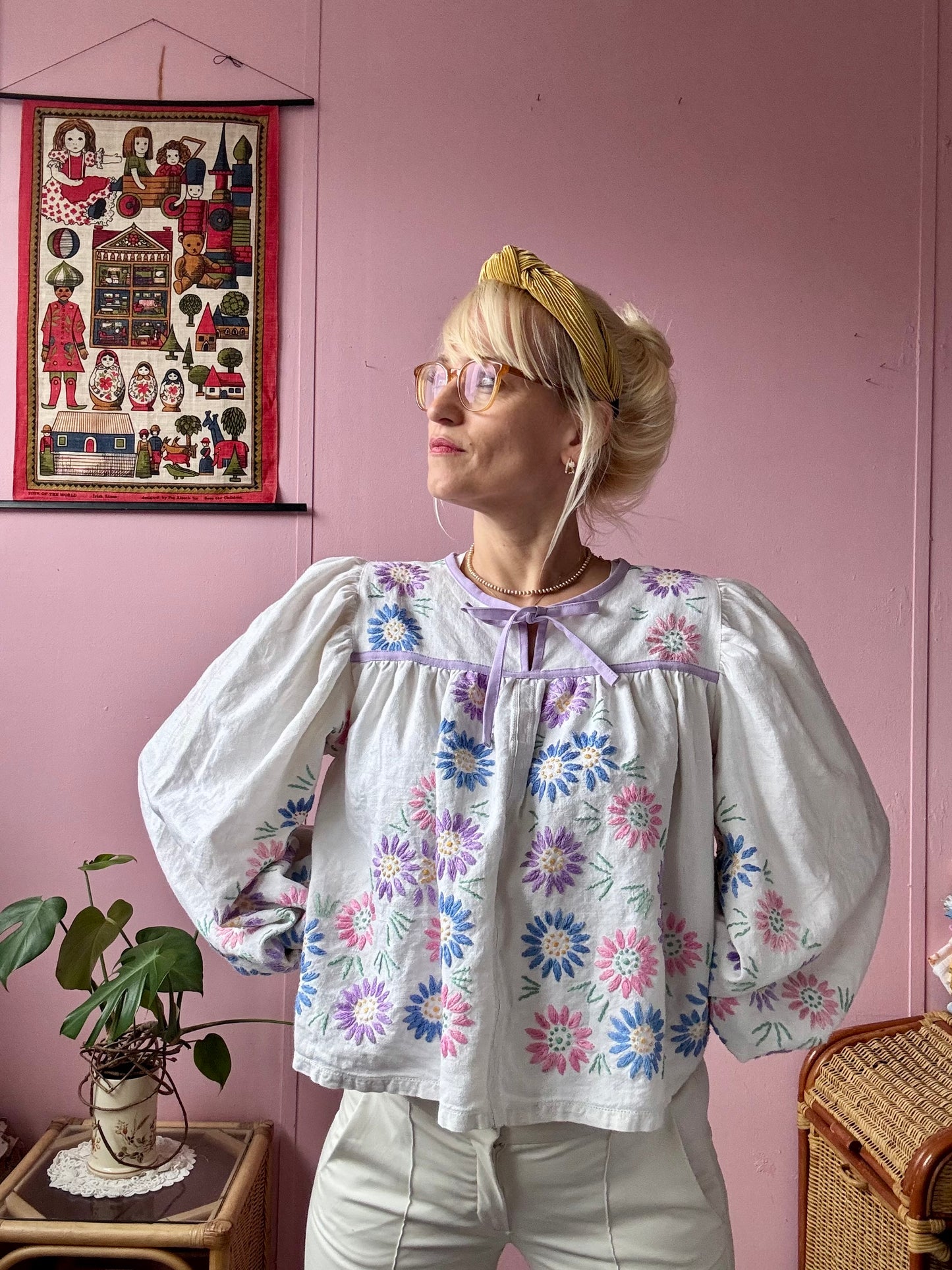 Floral hand embroidery blouse