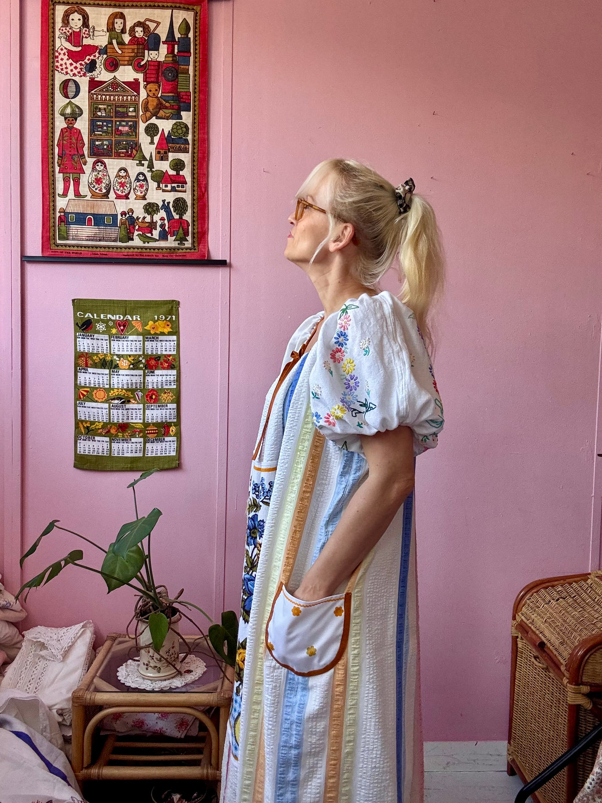 Maxi dress with vintage teatowel