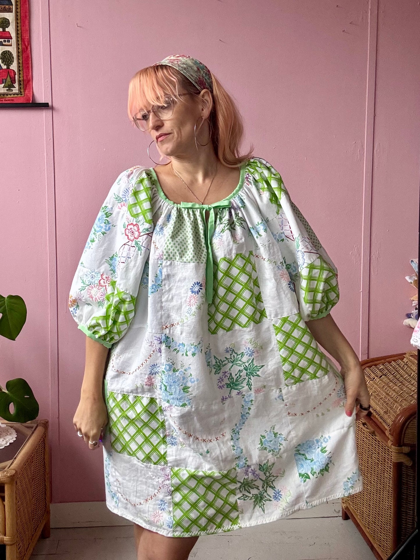 Green patchwork dress