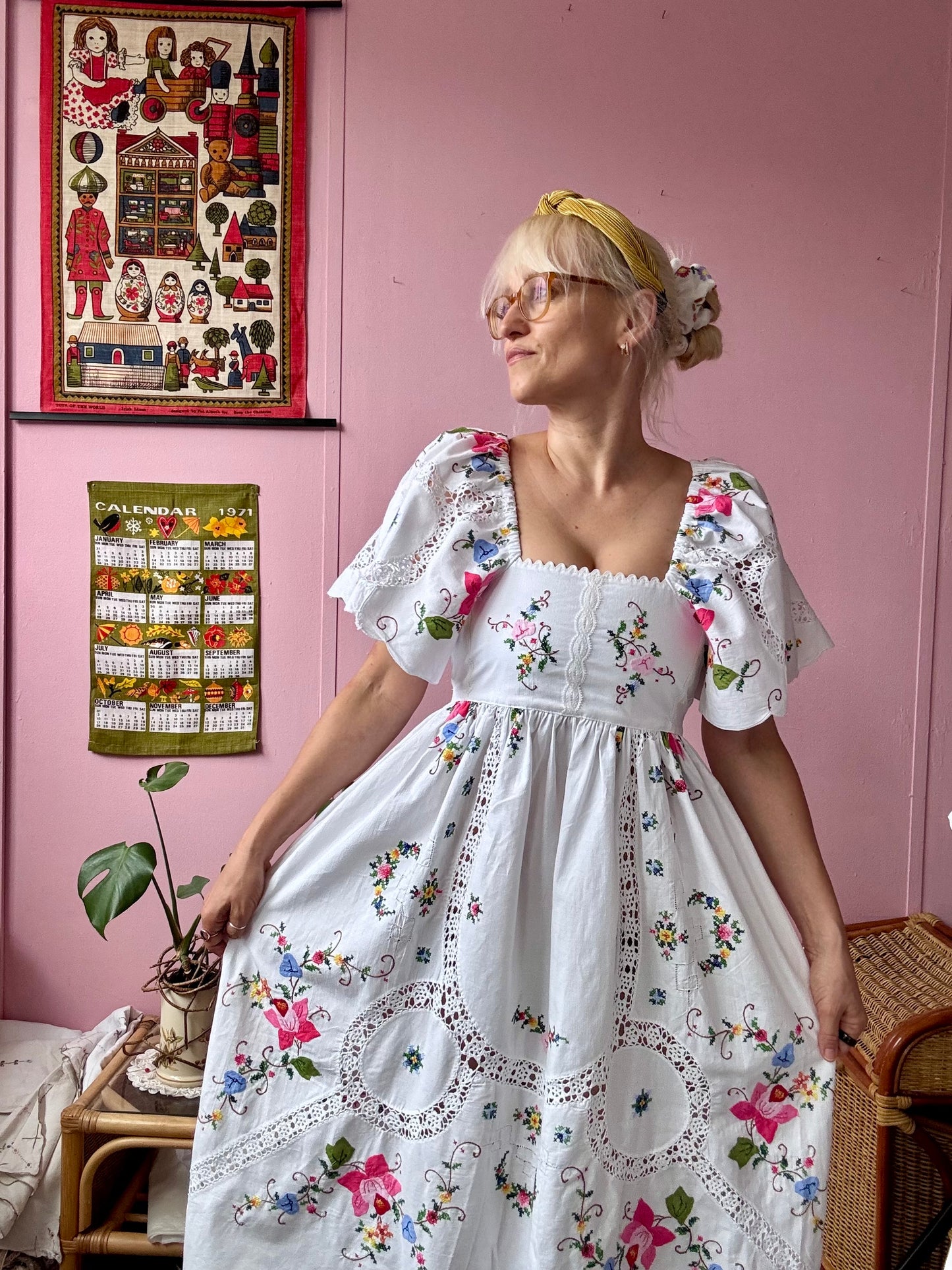 White maxi dress with embroidery