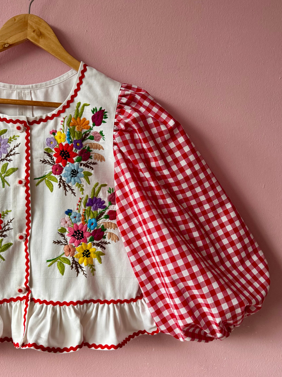 Floral and red gingham blouse