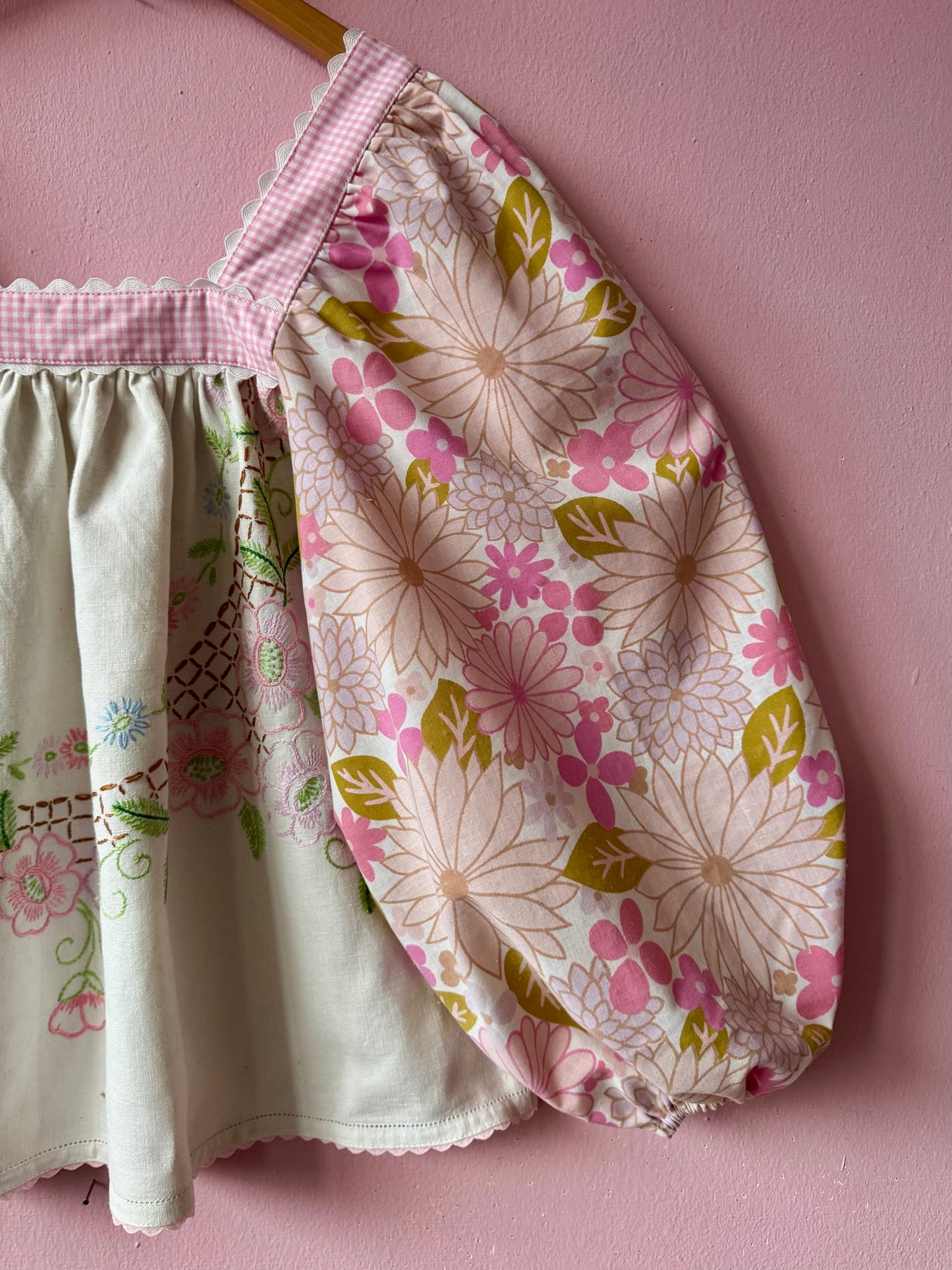 Pink floral and gingham blouse