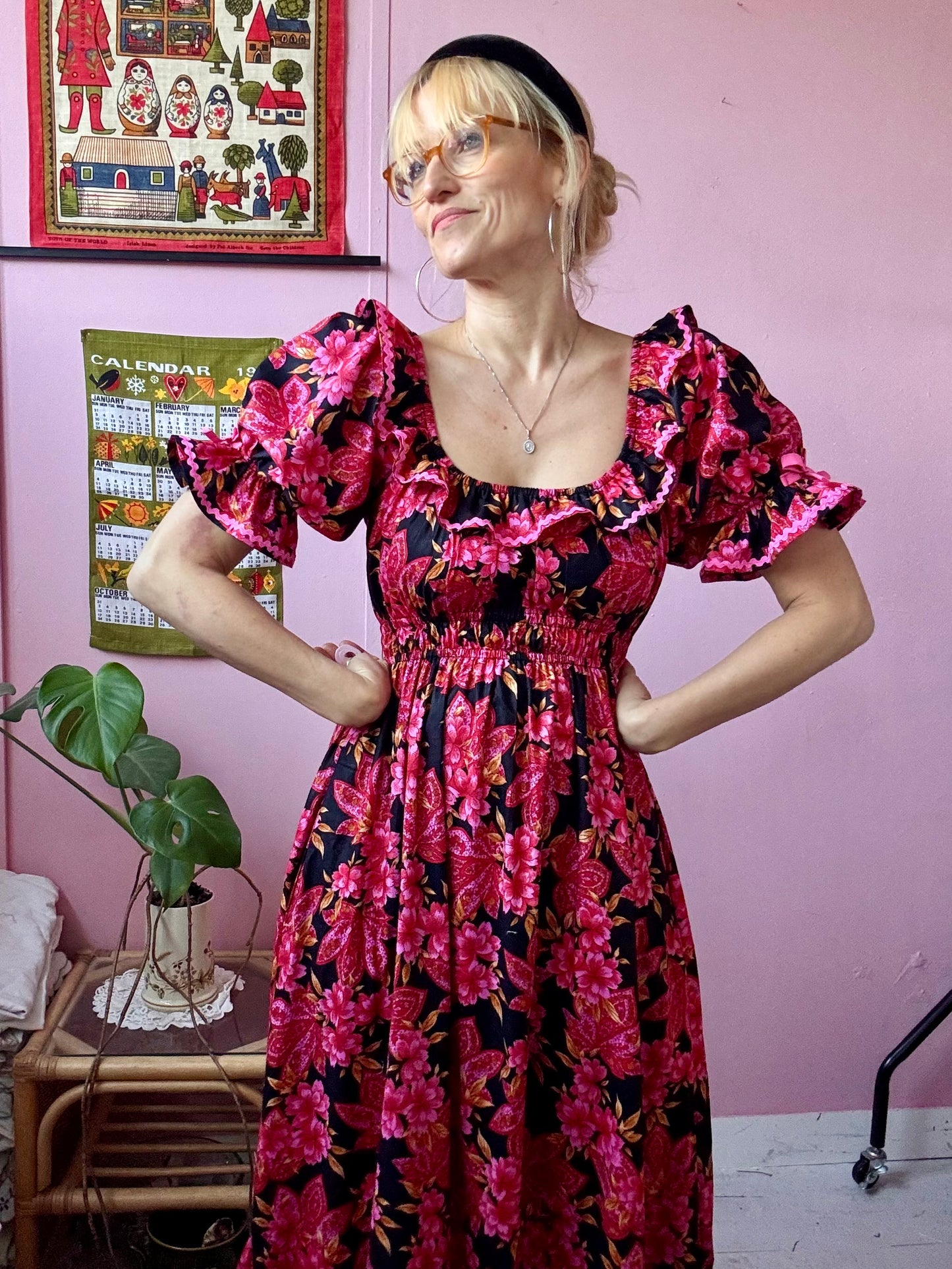 Black and pink floral dress