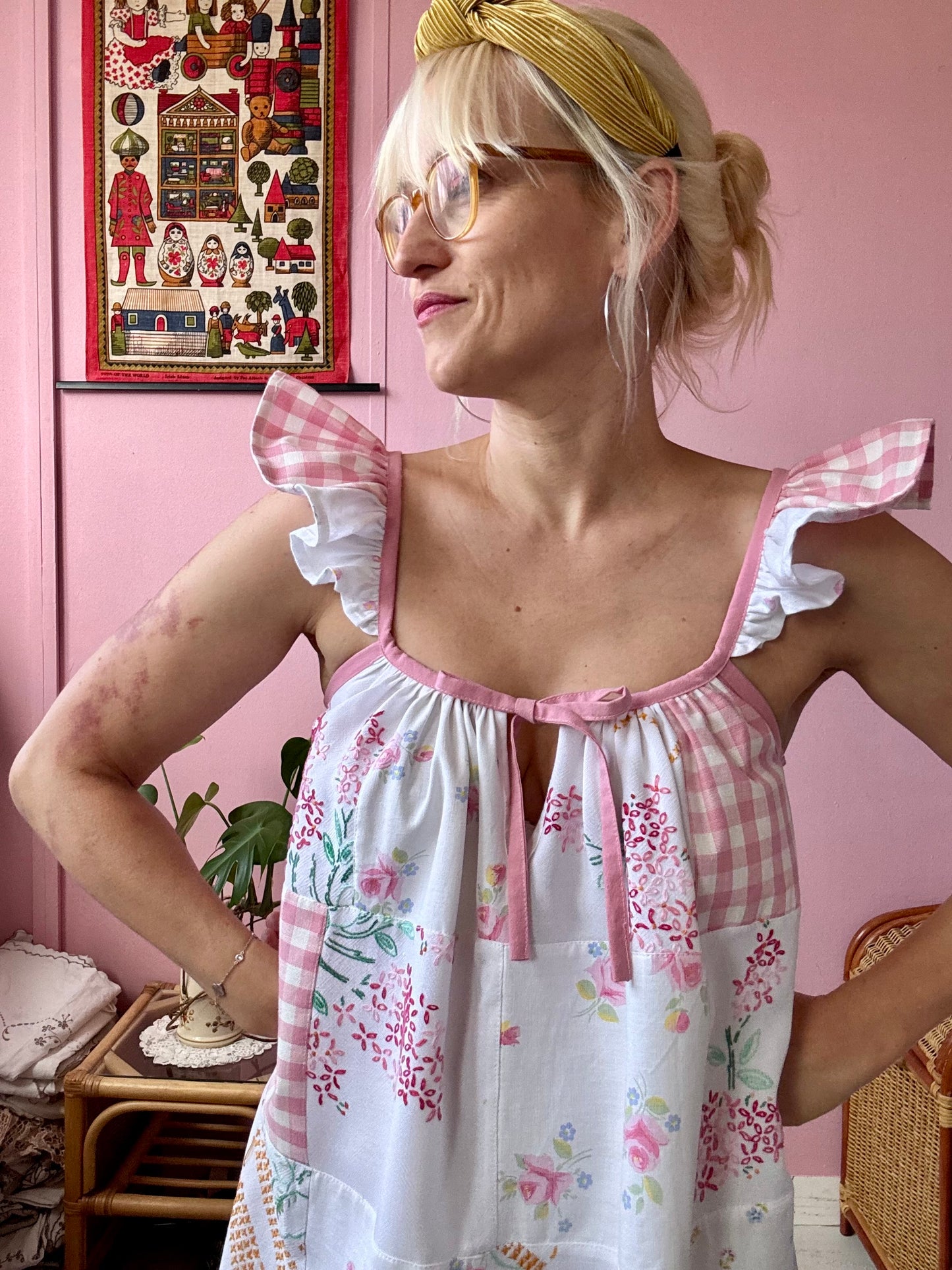 Pink patchwork mini dress