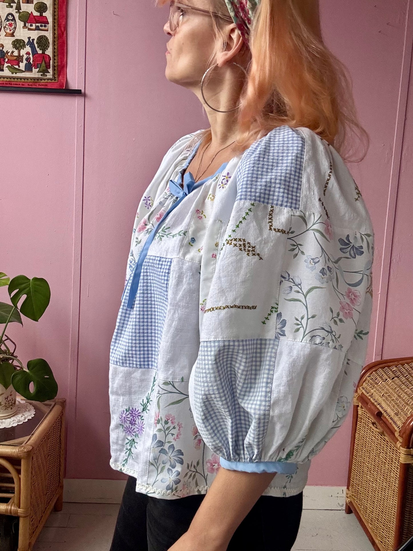 Blue patchwork blouse