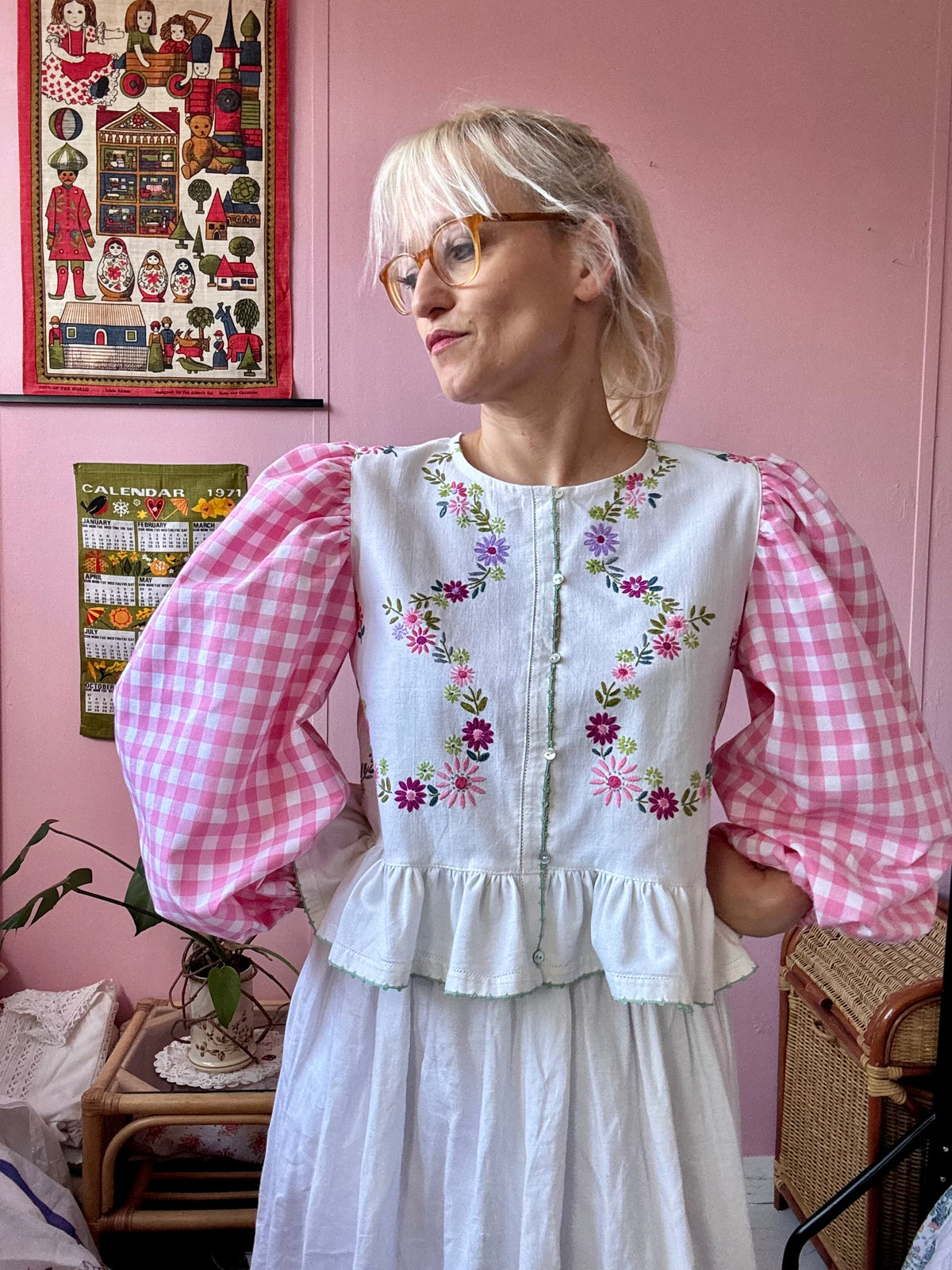 Floral and gingham blouse