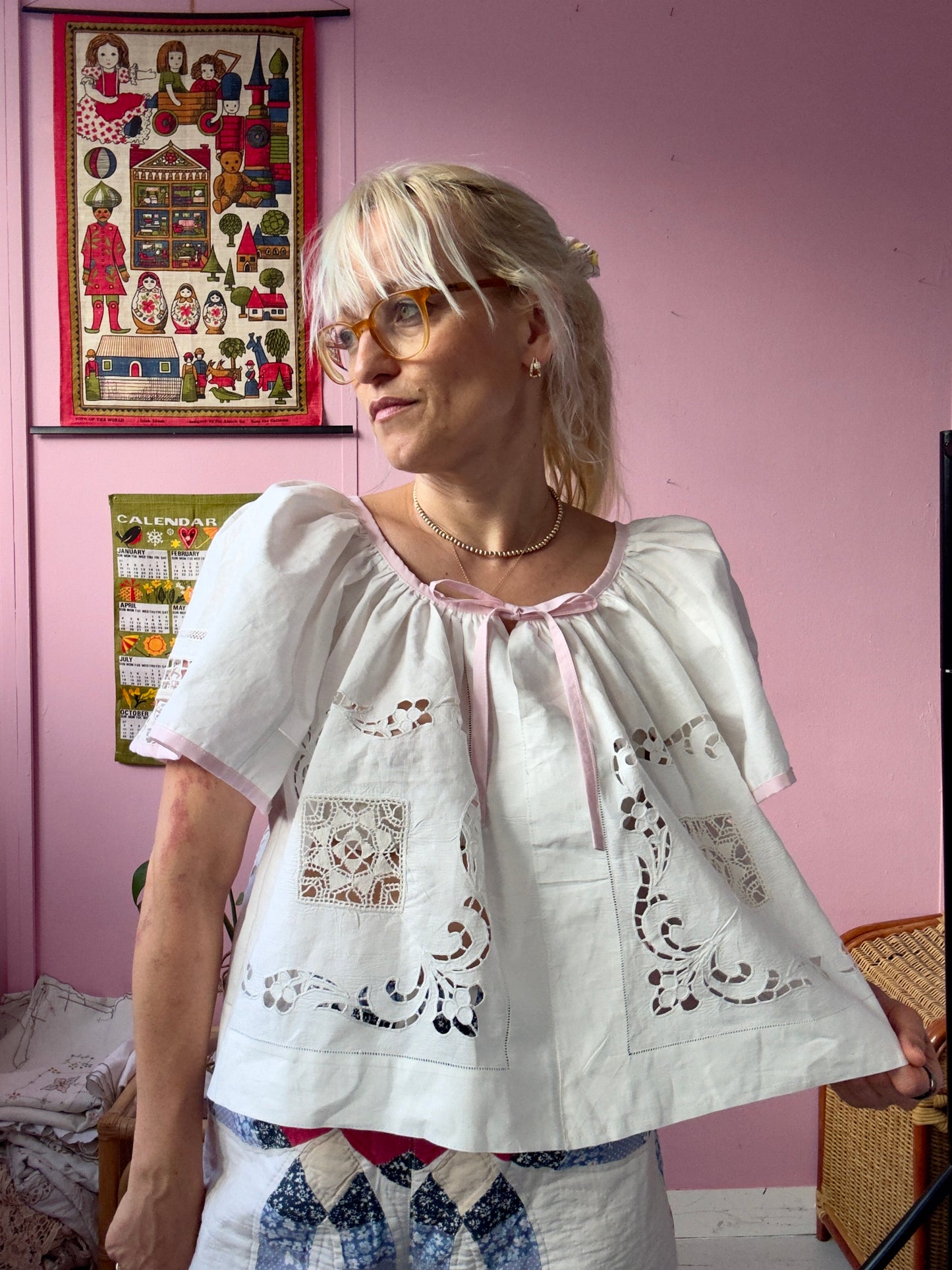Ivory and pink summer blouse