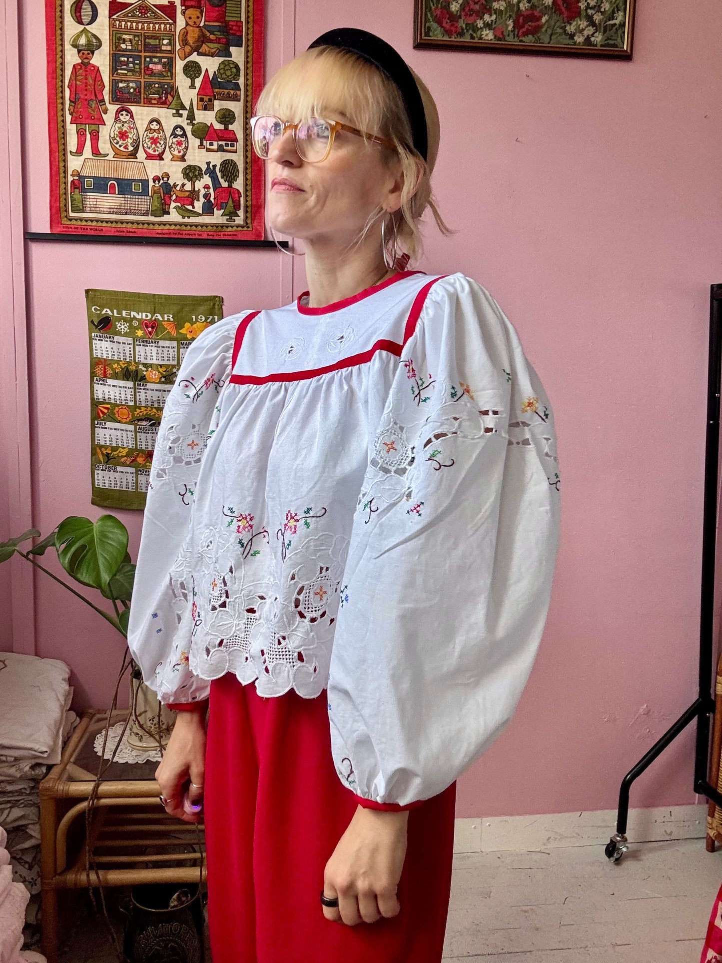 White blouse with hand embroidery