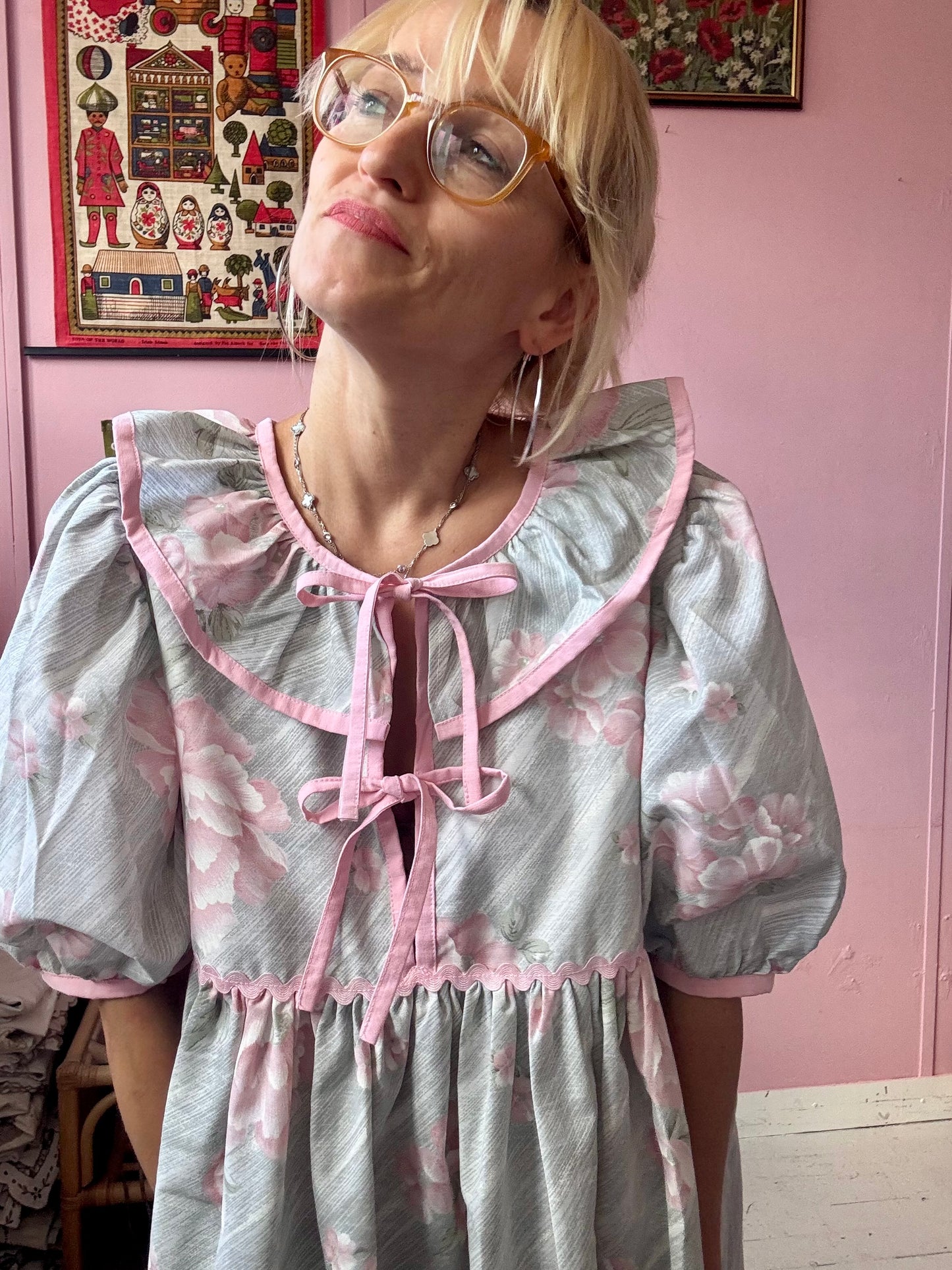 Pink/grey roses maxi dress