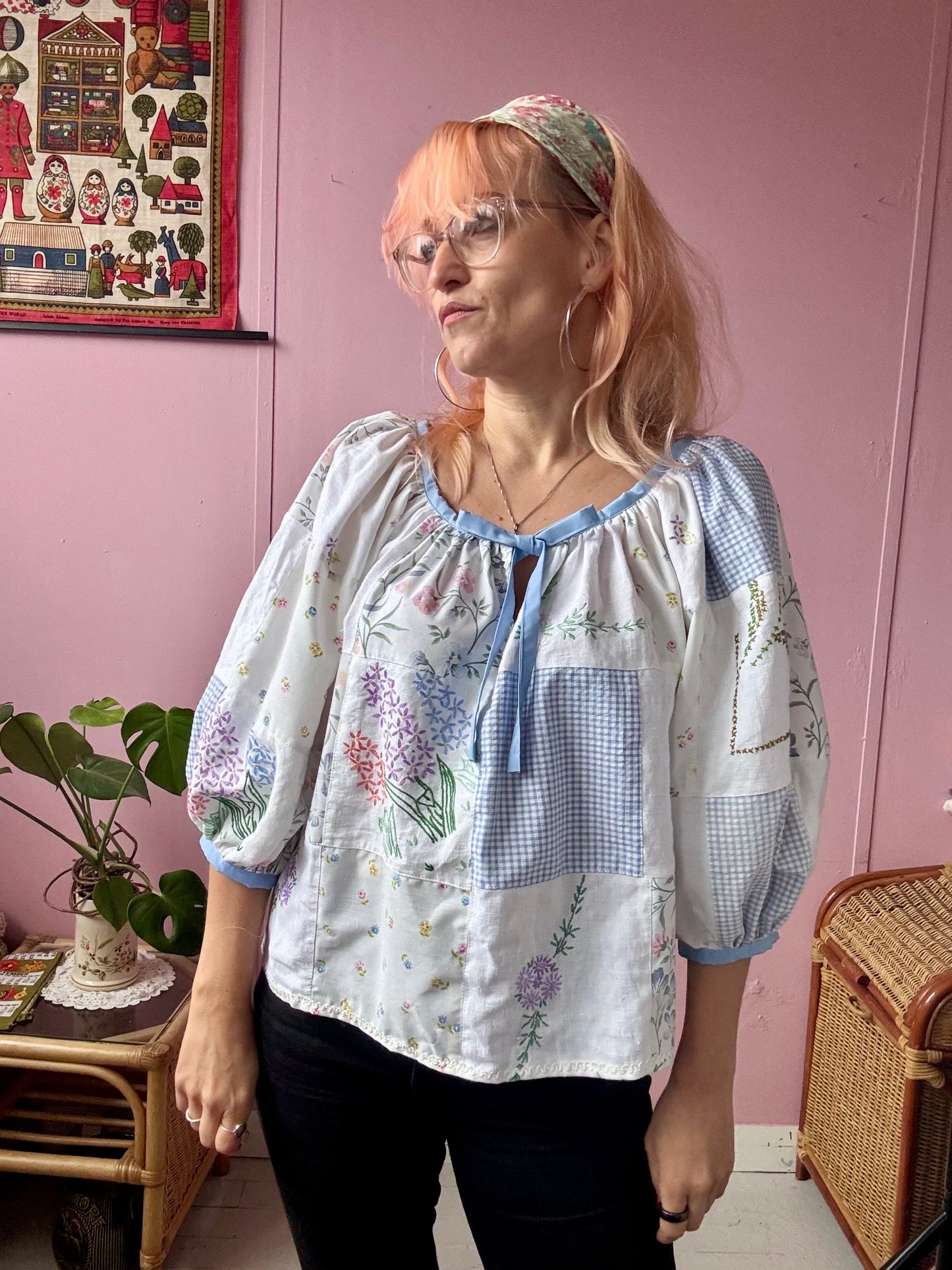 Blue patchwork blouse