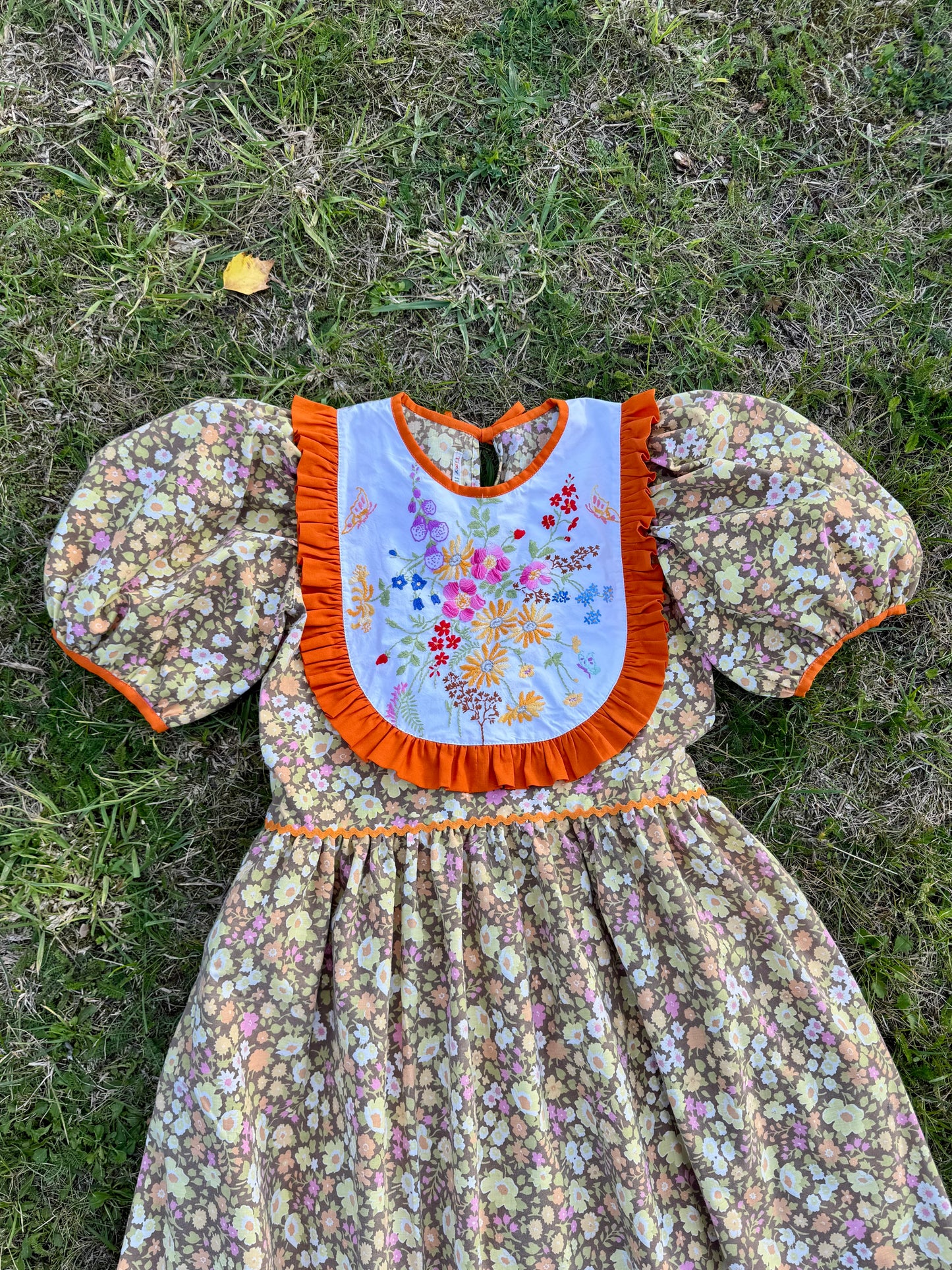 Floral maxi dress with orange frill