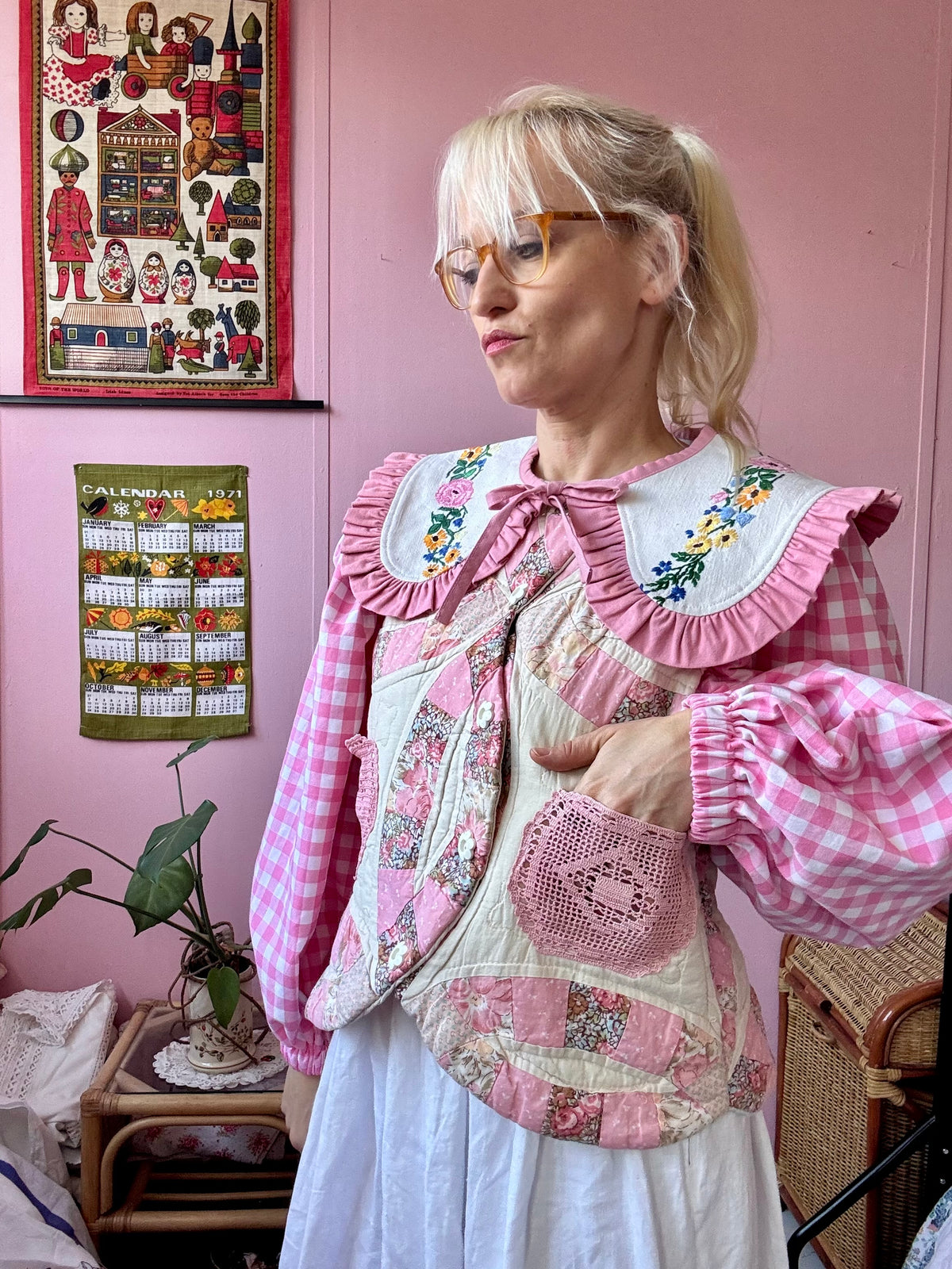 Patchwork jacket with gingham sleeves