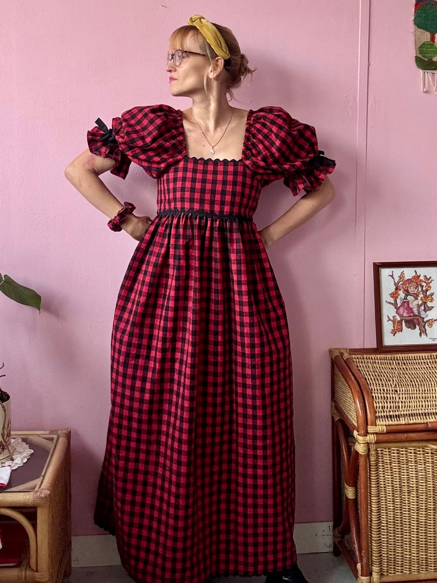 Red/black gingham maxi dress