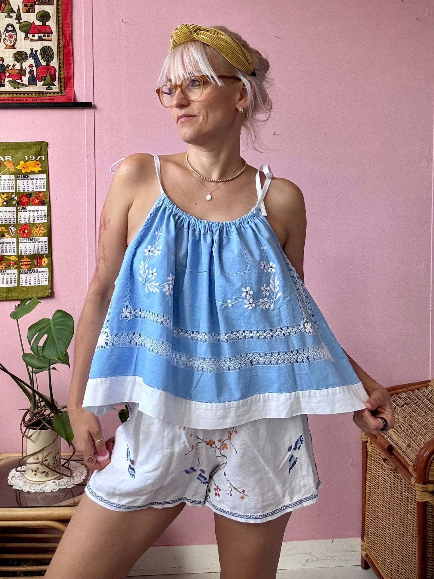 Blue and white top