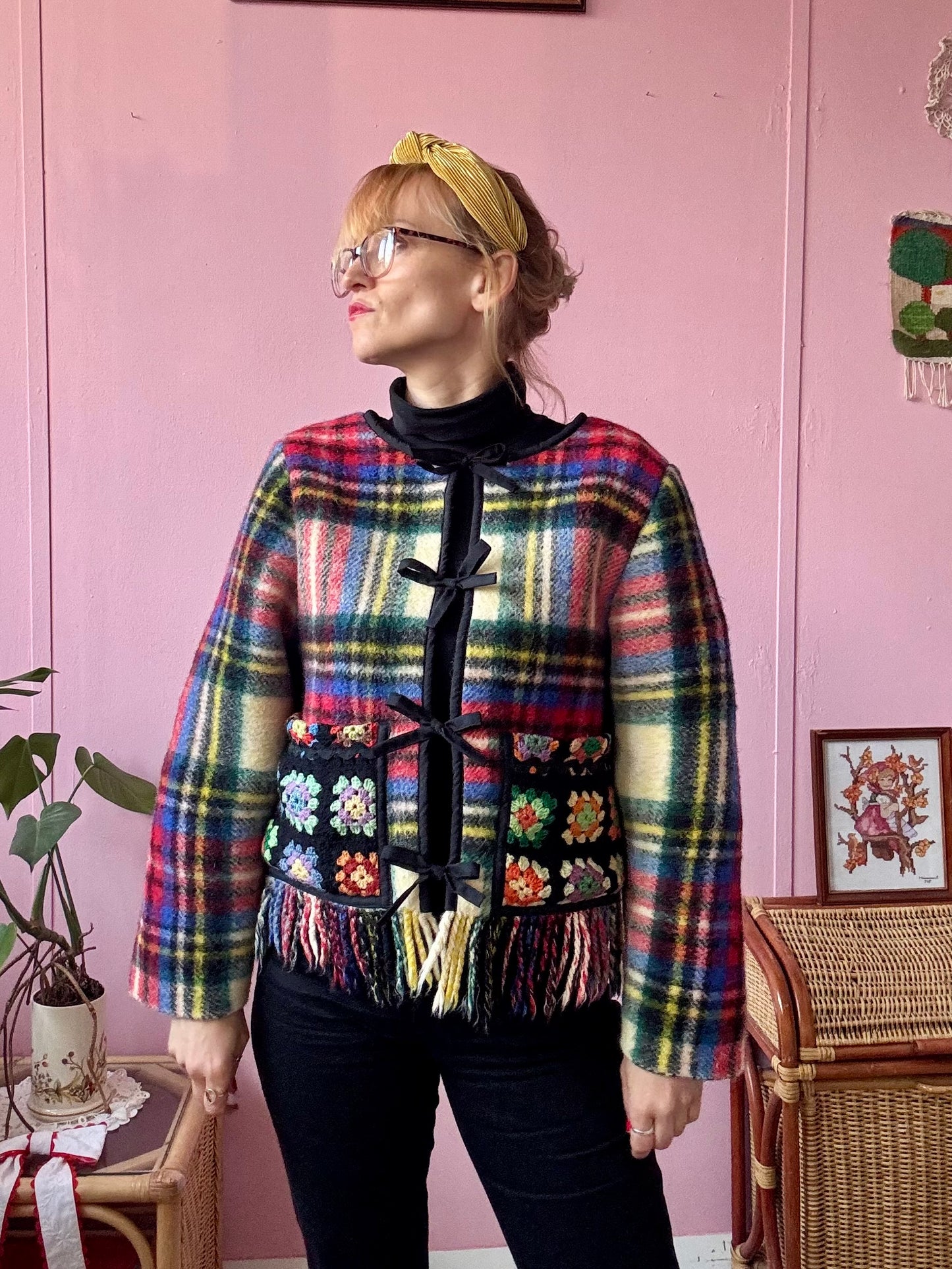 Wool jacket with patchwork pockets