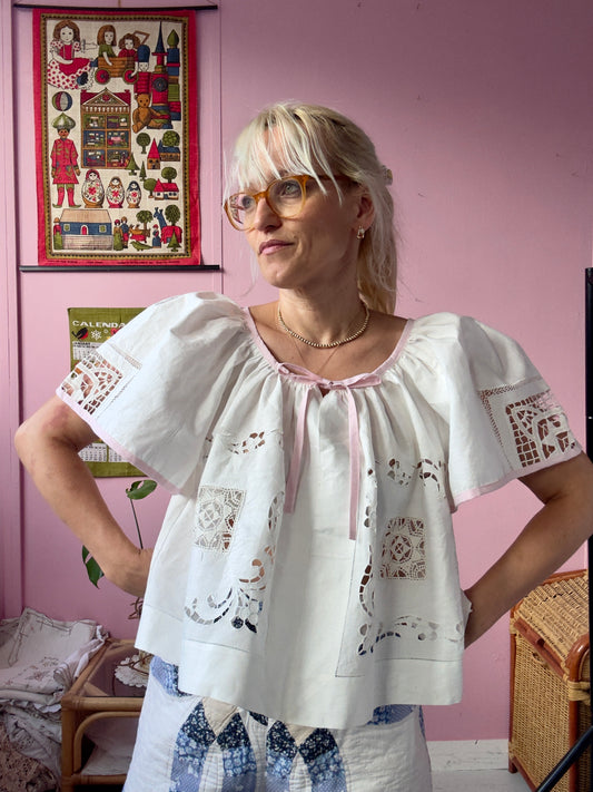 Ivory and pink summer blouse