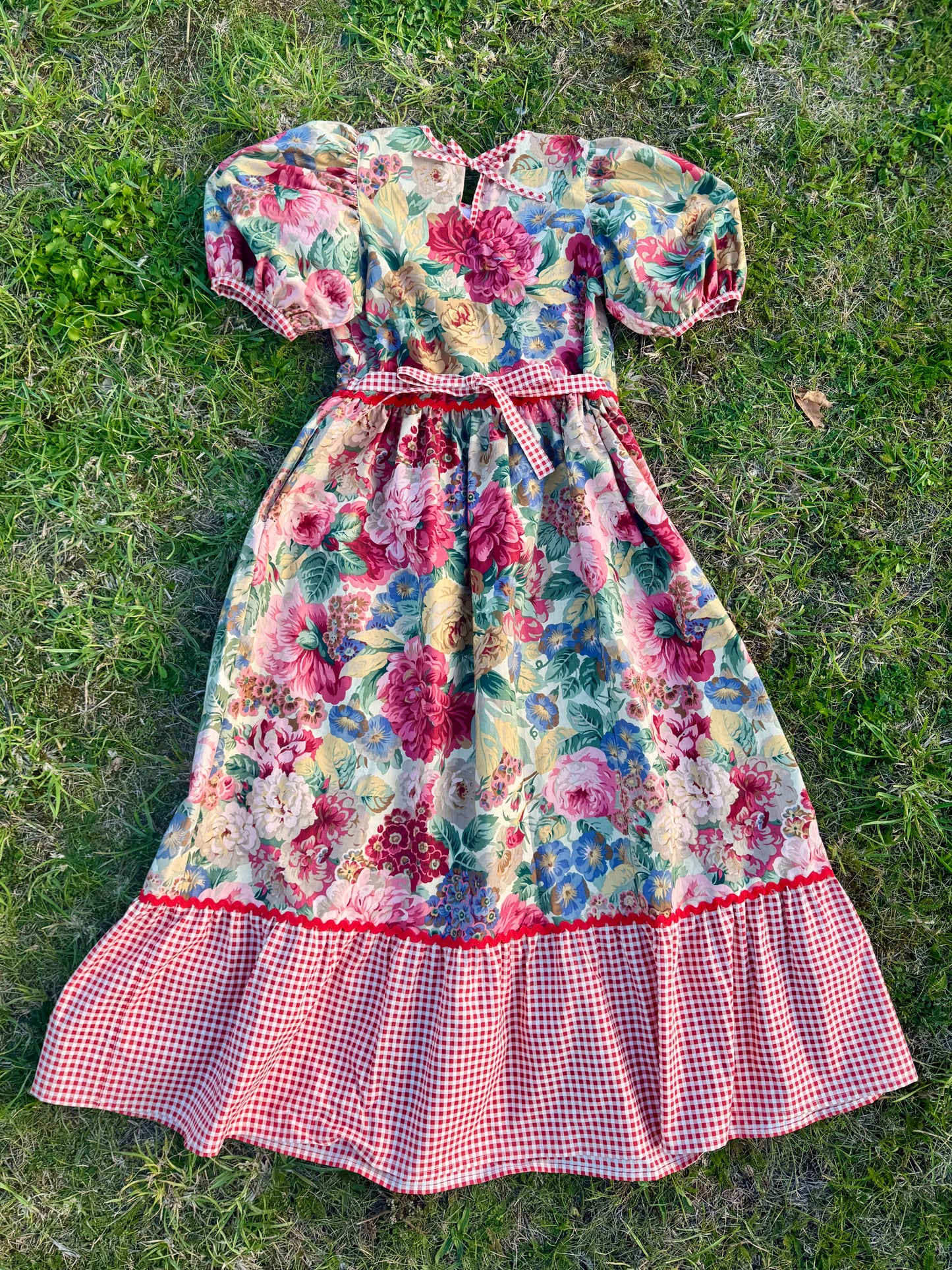 Sanderson print and gingham maxi dress