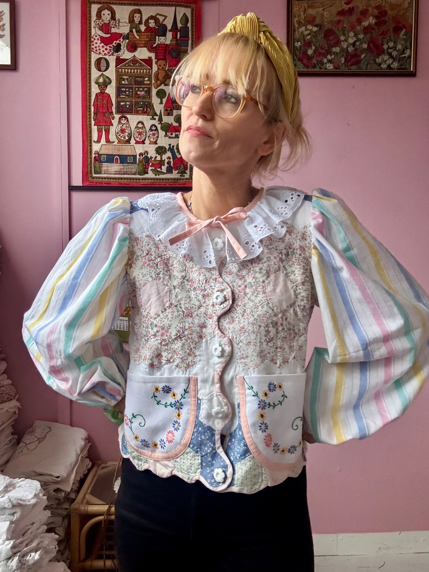 Patchwork and stripes blouse