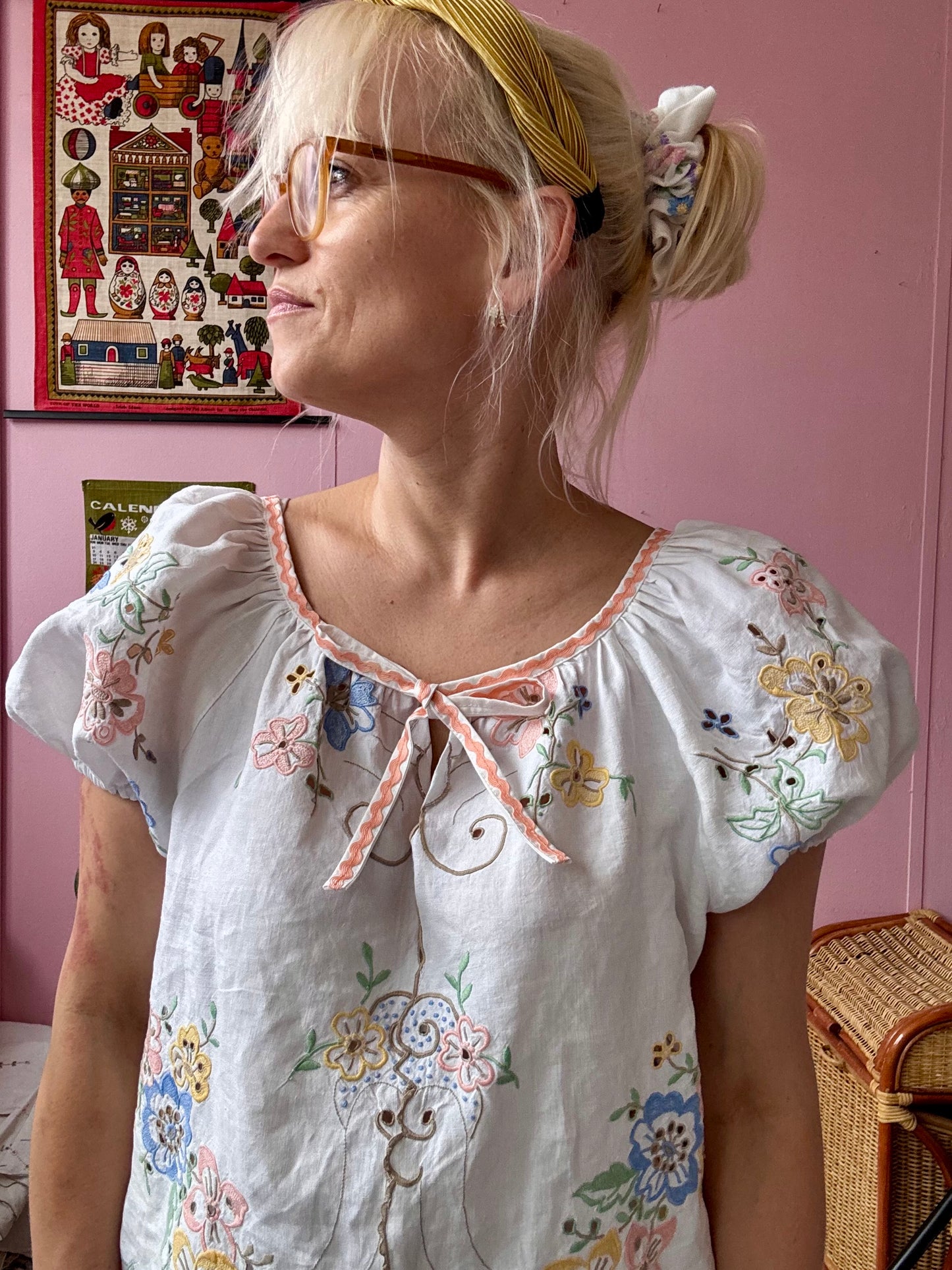 Madeira blouse with peach ric rac