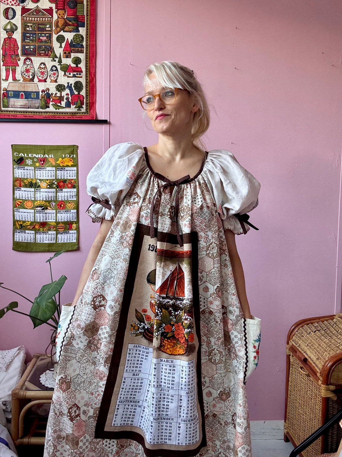 1984 vintage teatowel maxi dress