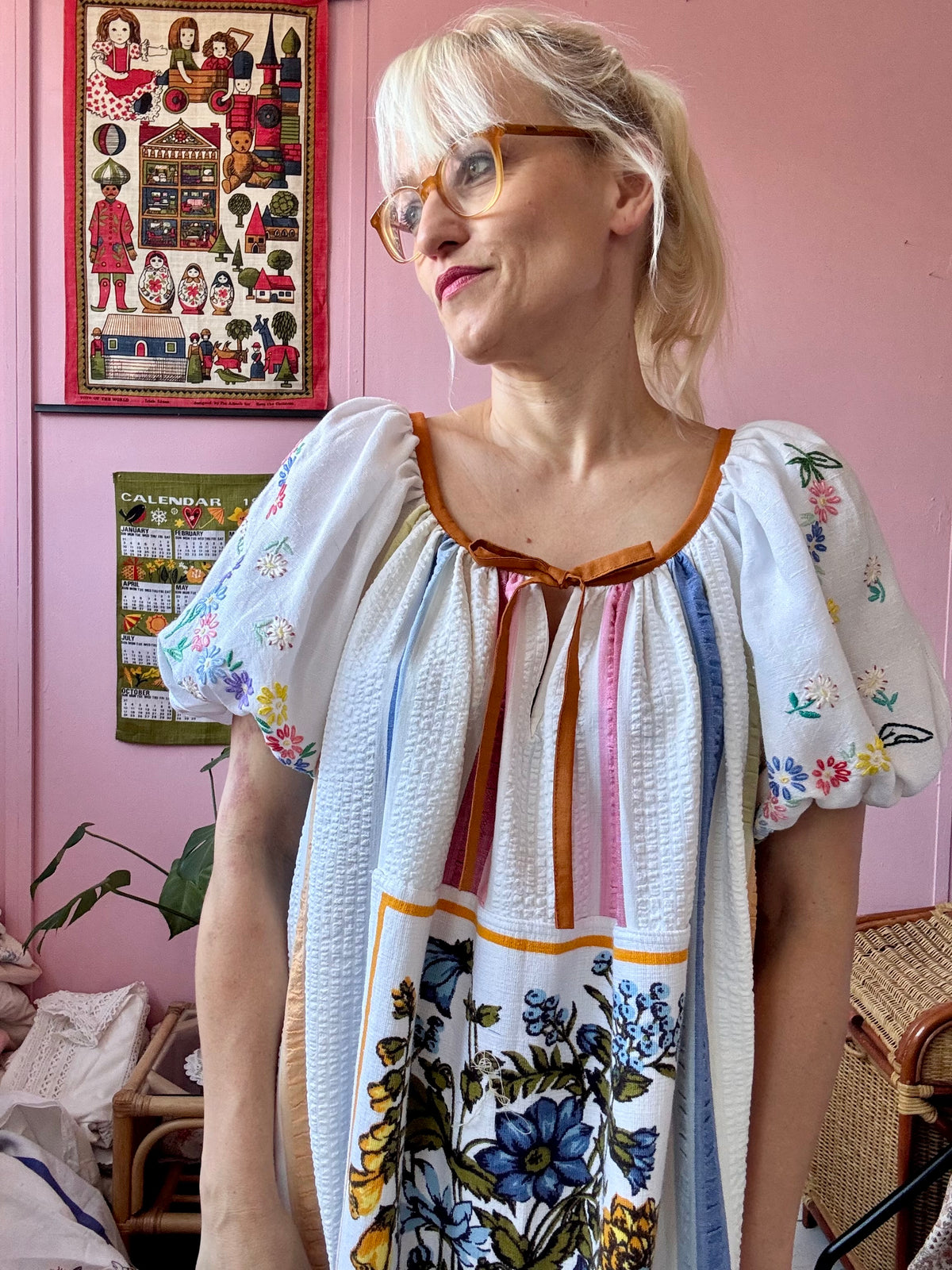 Maxi dress with vintage teatowel